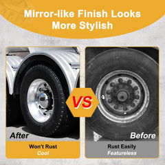 HQALTY mirror-finish axle covers give wheels a sleek, polished look