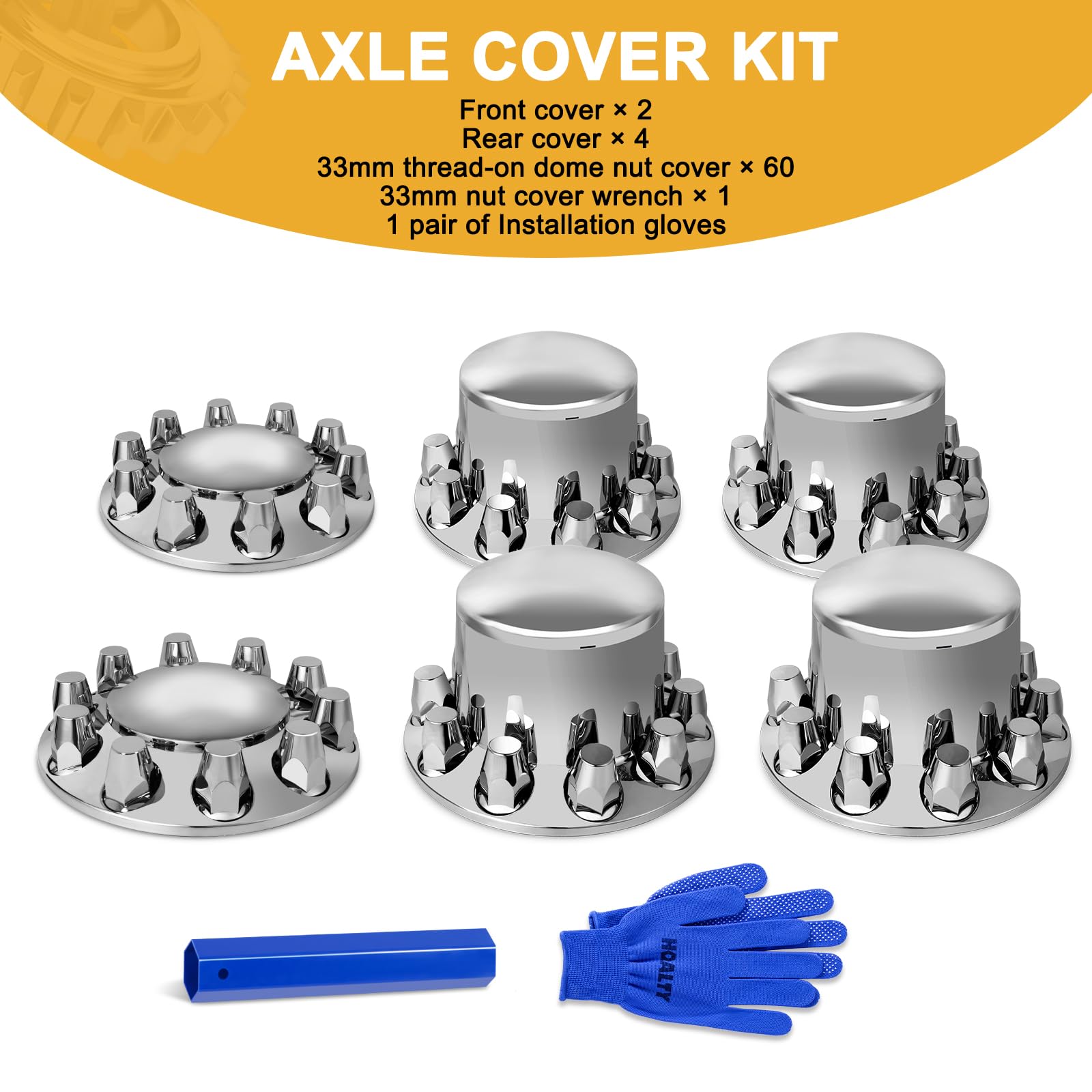 HQALTY semi-truck wheels showcase chrome axle covers enhancing overall appearance.
