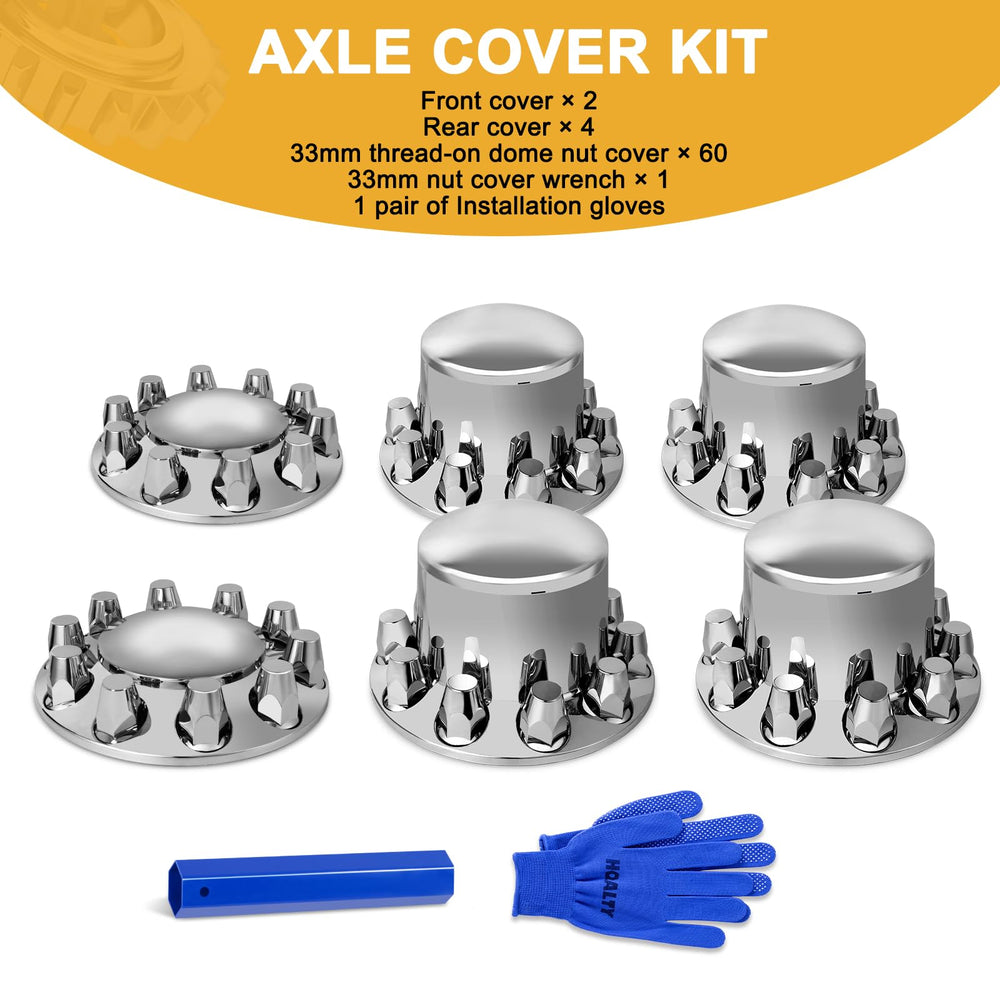 HQALTY semi-truck wheels showcase chrome axle covers enhancing overall appearance.