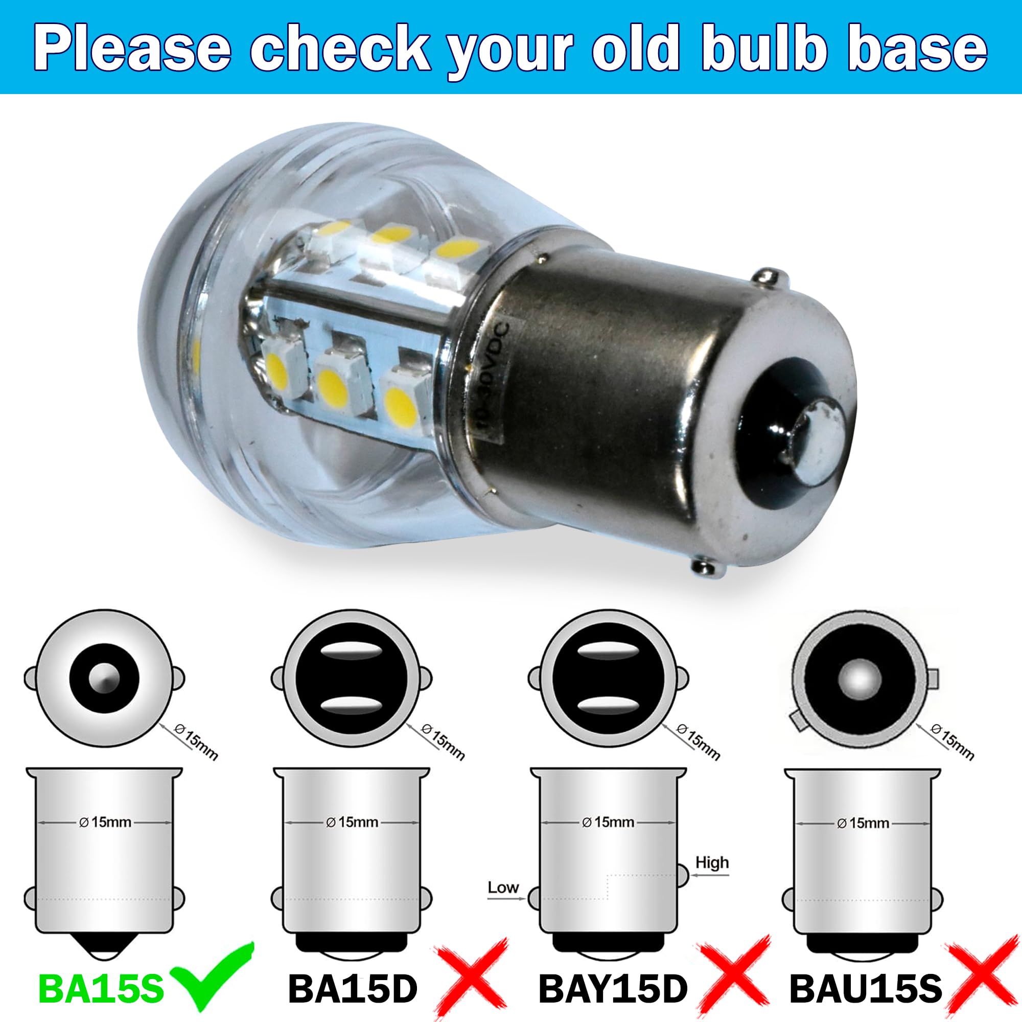 HQRP 6000-7000K cool white BA15S LEDs for precise work lighting