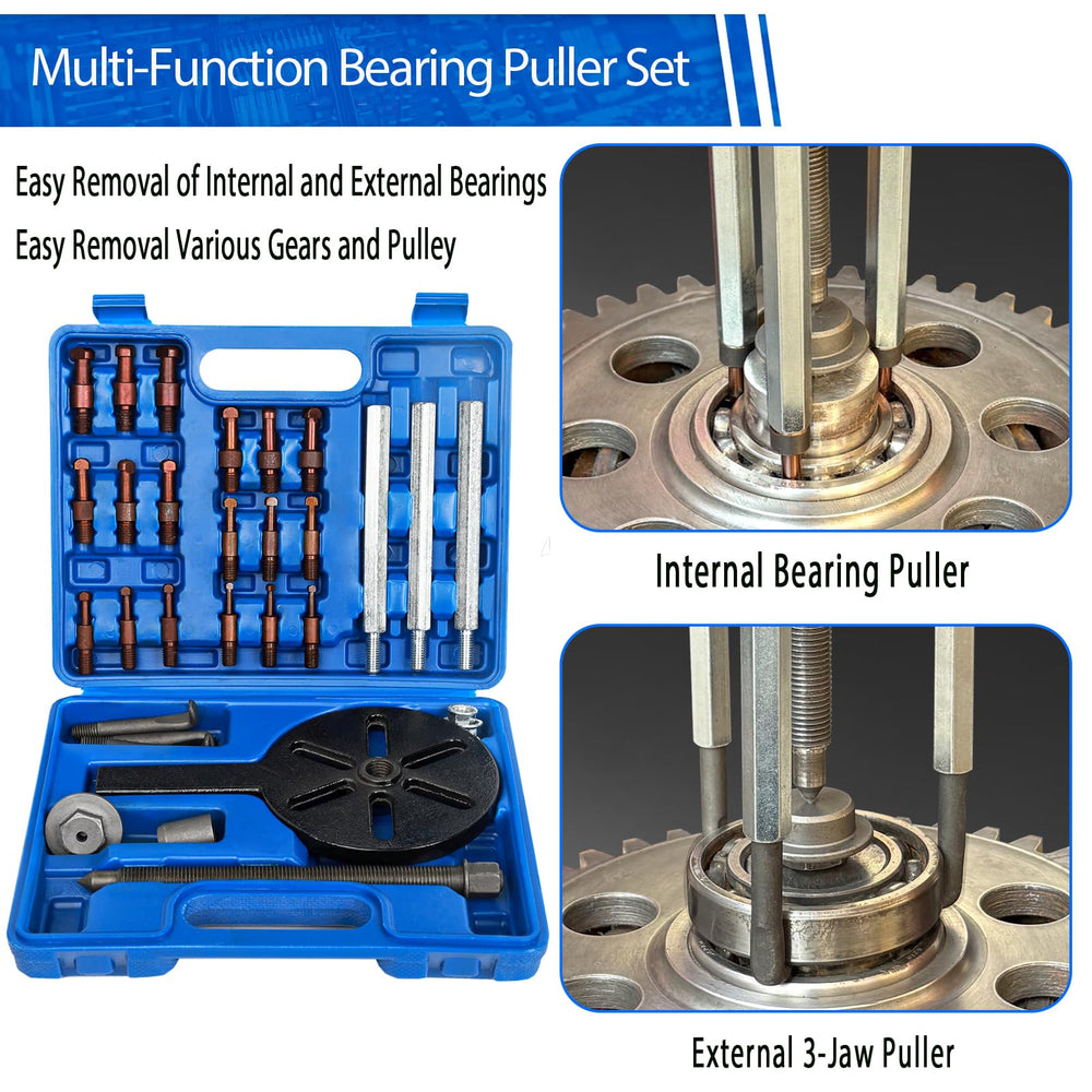 HQSSWUCH inner-hole three-jaw puller in action removing bearings.