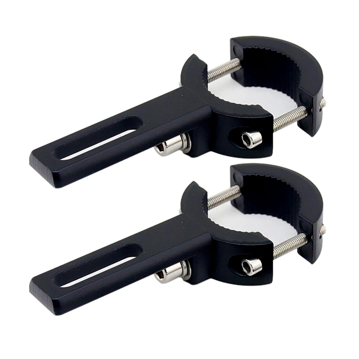 HQTS motorcycle spotlight mount bracket on handlebars offering secure, tool-free installation.