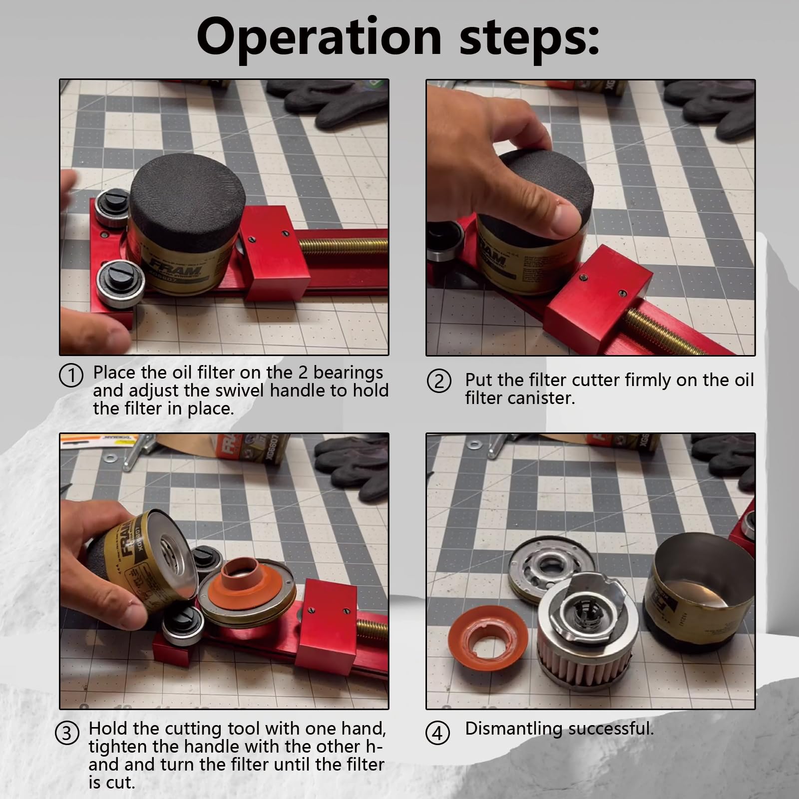 HRepair Oil Filter Cutter mounted for quick use in a professional shop.