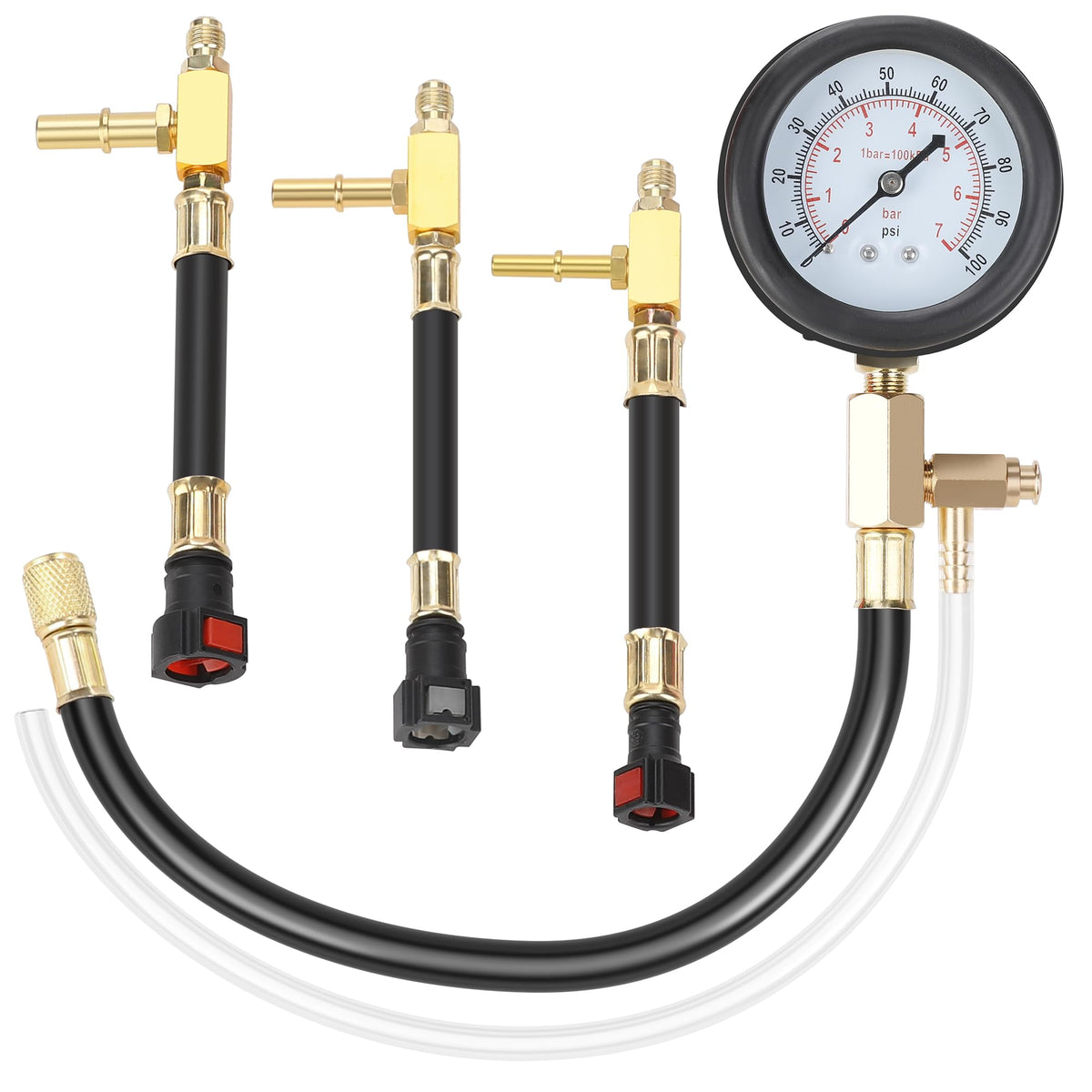 Hromee fuel pressure test kit with gauge and hose for accurate 0-100 psi engine testing