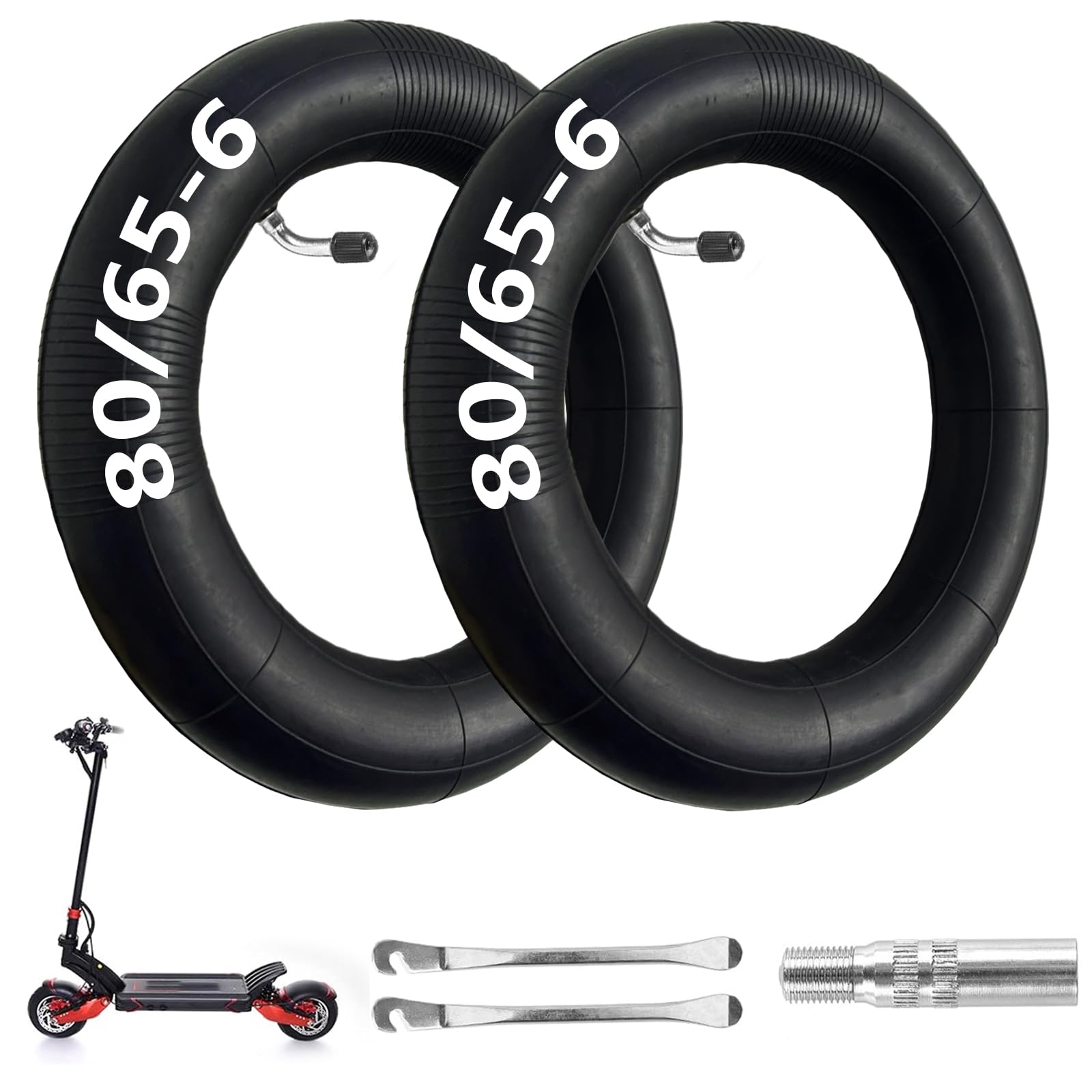 Hromra inner tube 80/65-6 for 10x2.5 tires with versatile scooter fit.