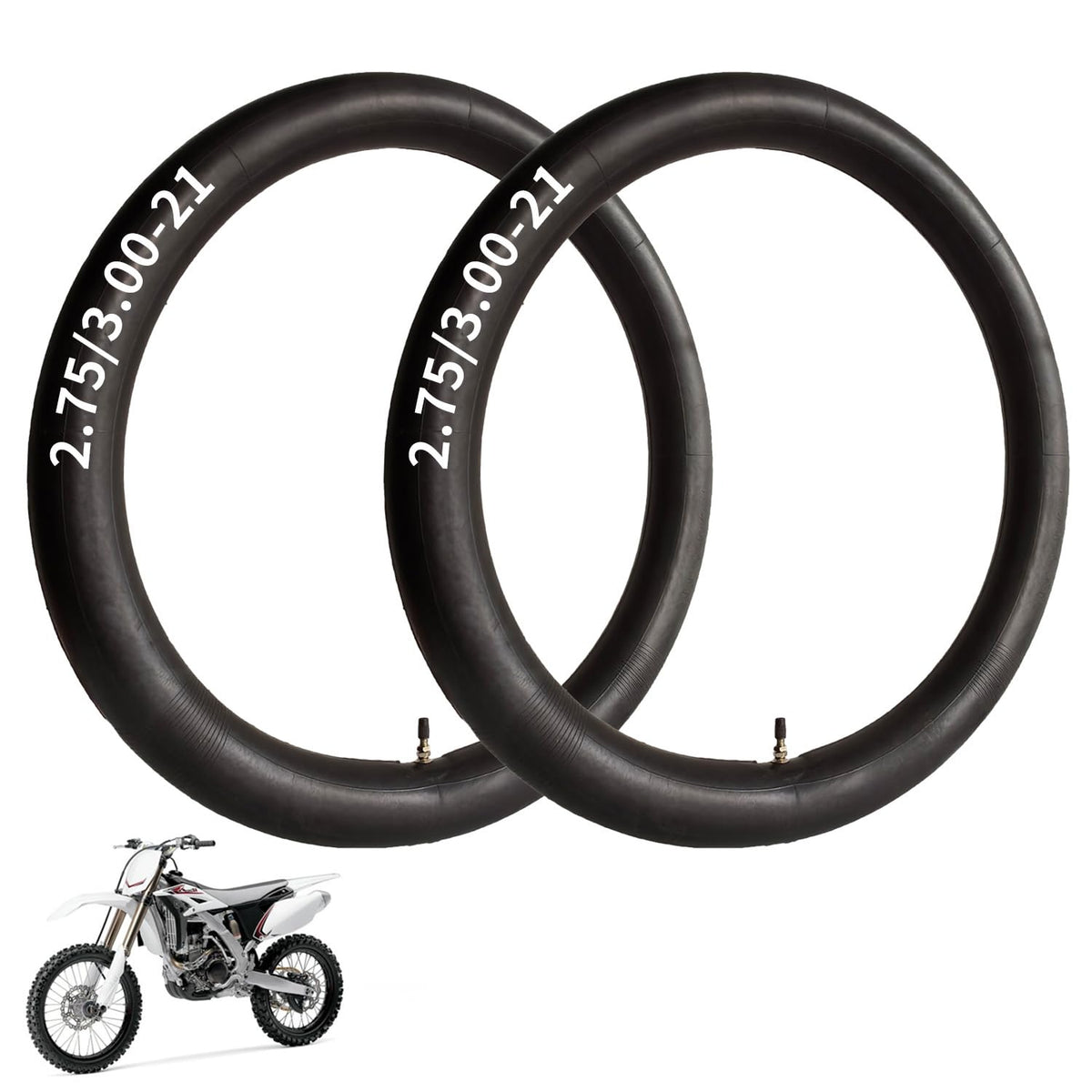 Hromra 21-inch inner tube pack-shot shows compatibility for 21-inch dirt bike tires and easy replacement.