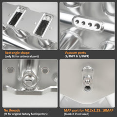 Htostar Racing LS intake manifold shows 210mm height for enhanced clearance and fitment.