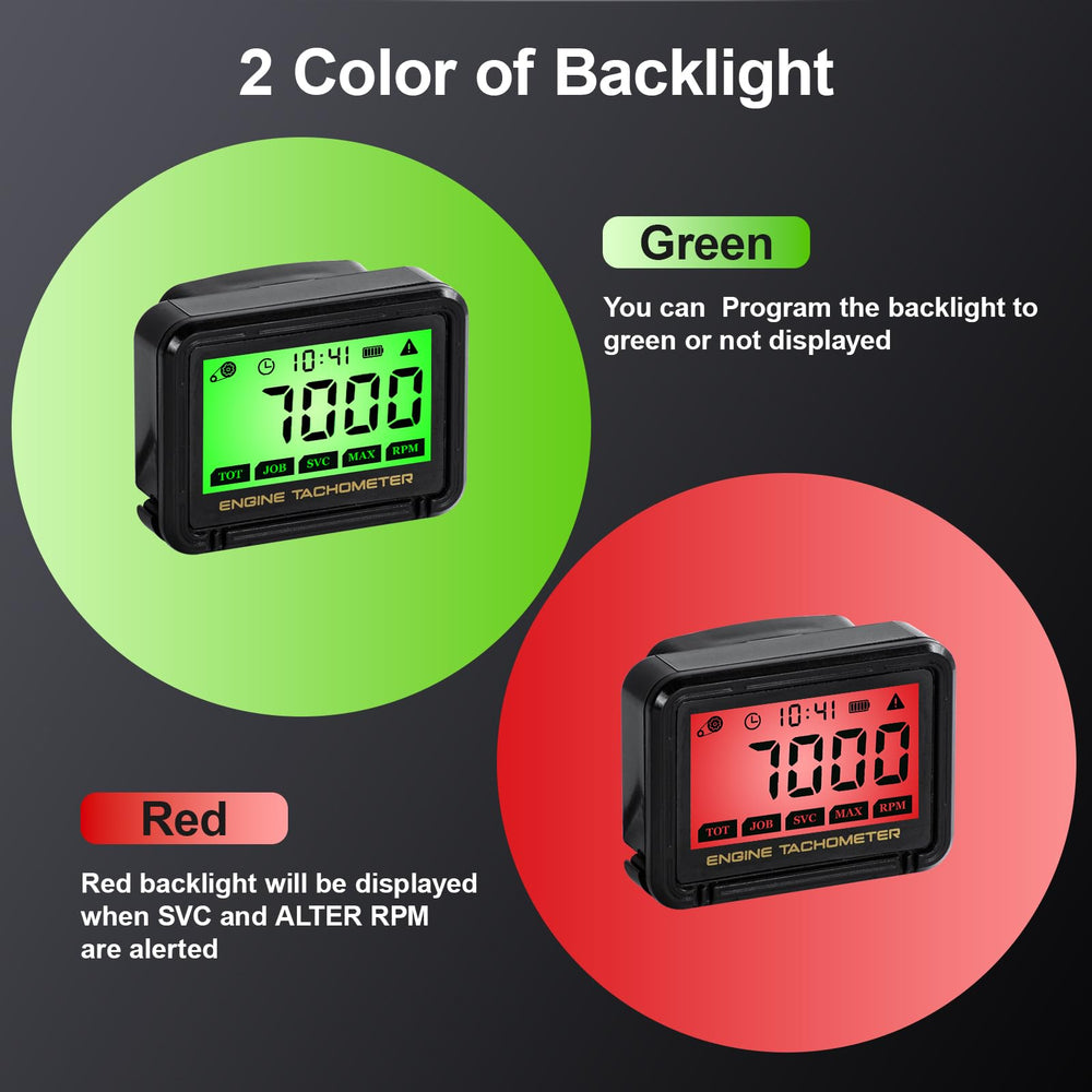 HTPREC digital tachometer with green backlight improves night readability