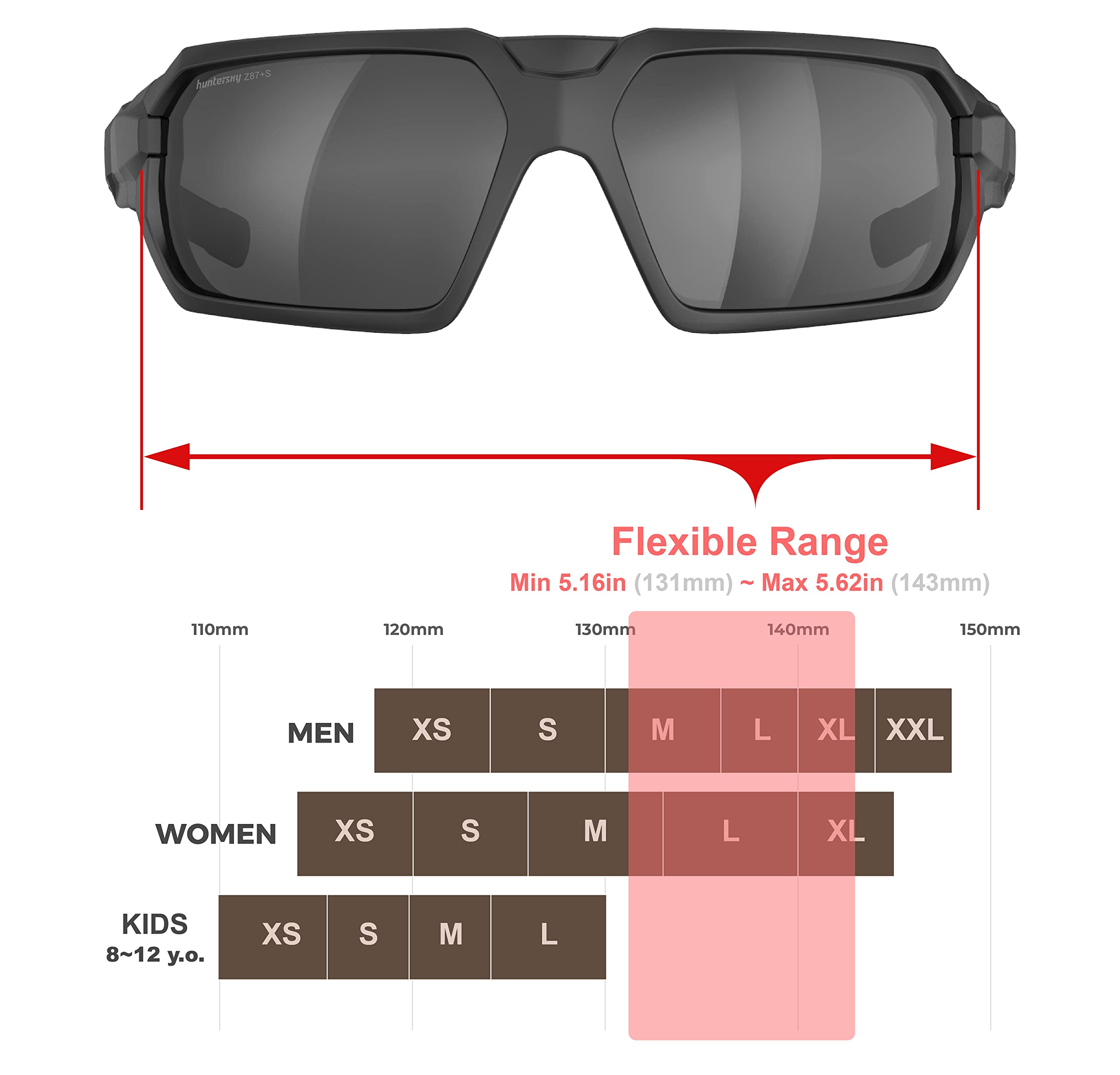 HTS Huntersky Q37 wraparound lens providing wide debris protection.