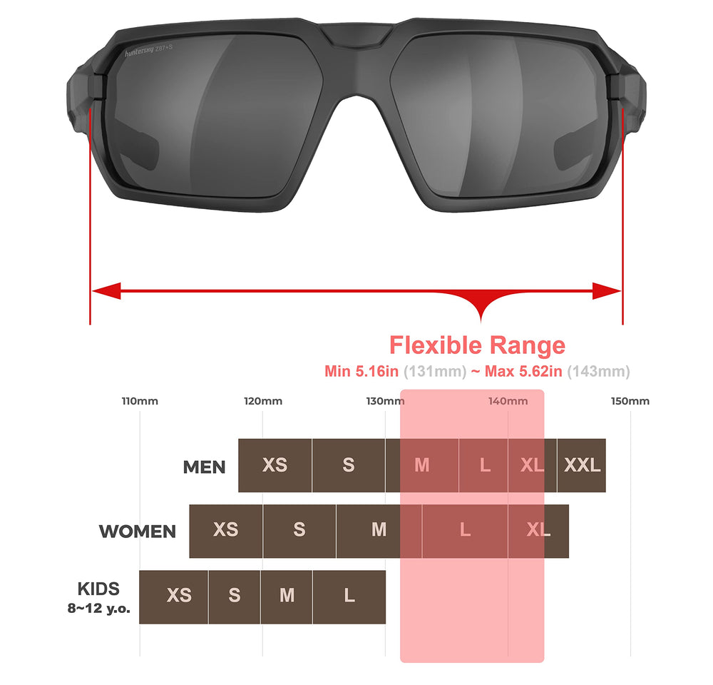 HTS Huntersky Q37 wraparound lens providing wide debris protection.