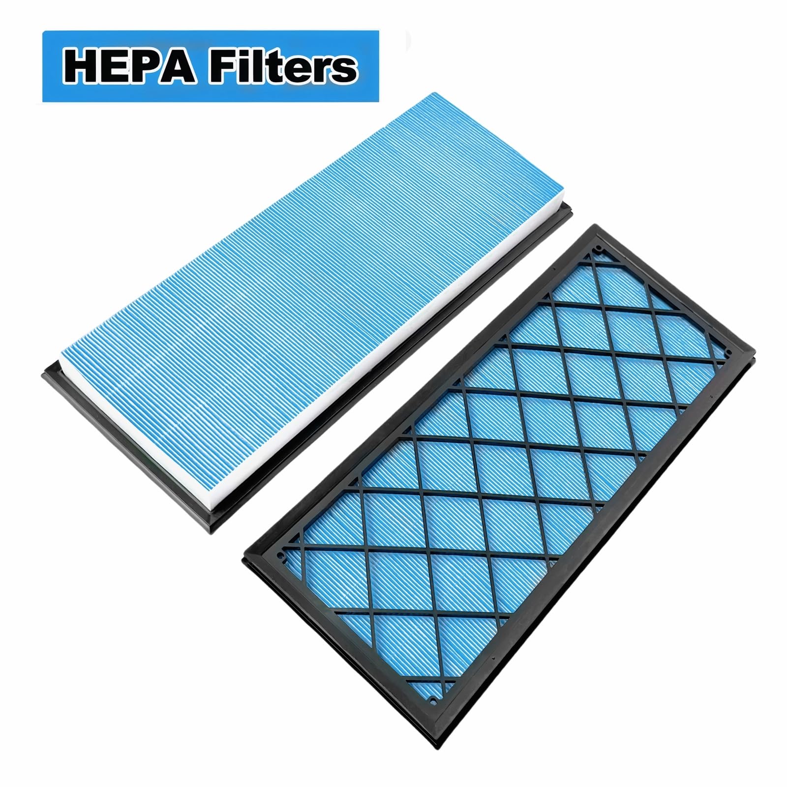 HTWORK 3-stage filtration cross-section showing blue layer, HEPA, activated carbon