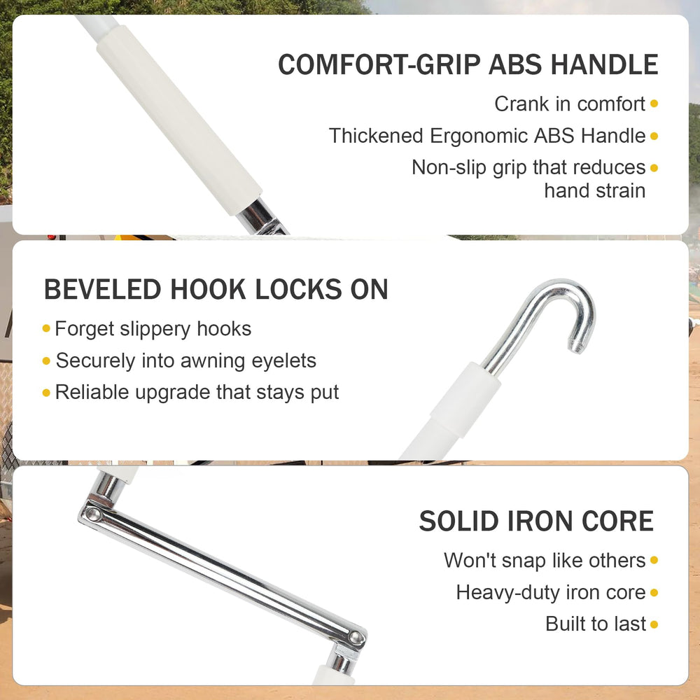 HUAALIUCHE beveled-hook crank secures into eyelets for slip-free operation.