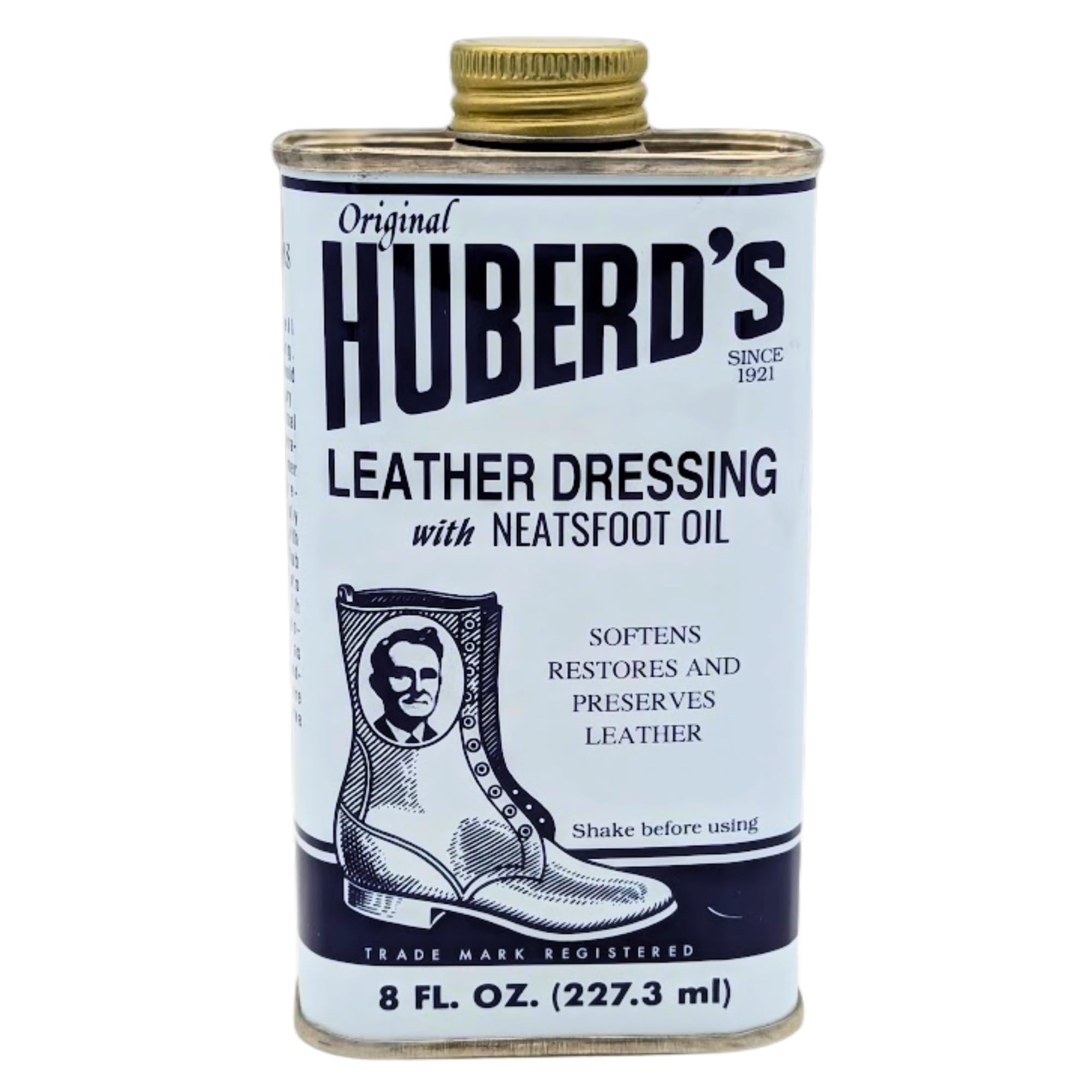 Huberd’s Leather Dressing bottle closeup for easy leather softening.