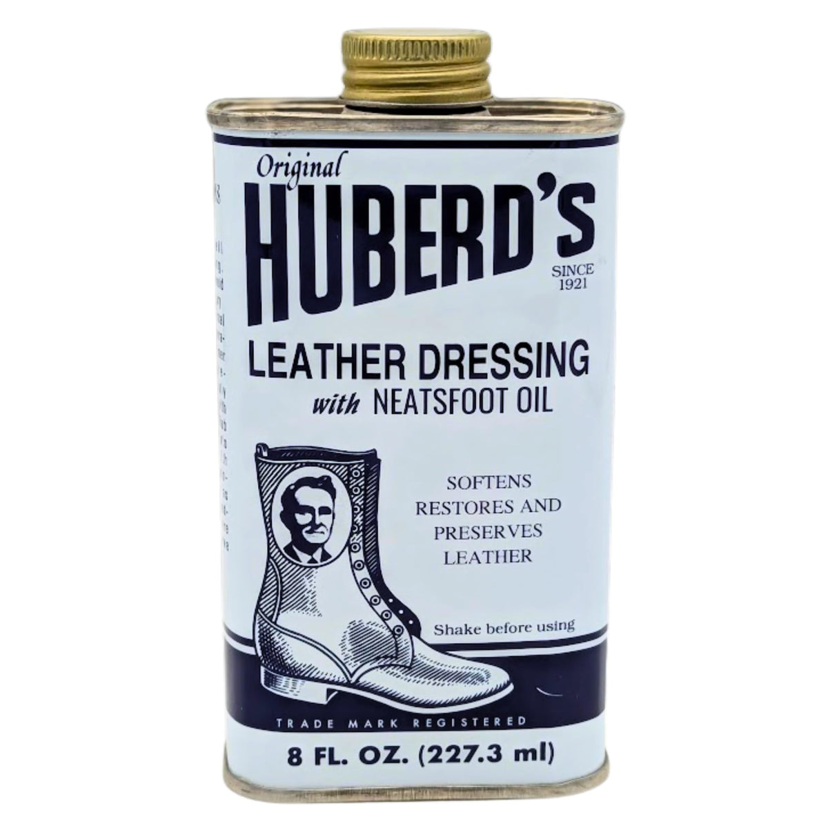 Huberd’s Leather Dressing bottle closeup for easy leather softening.