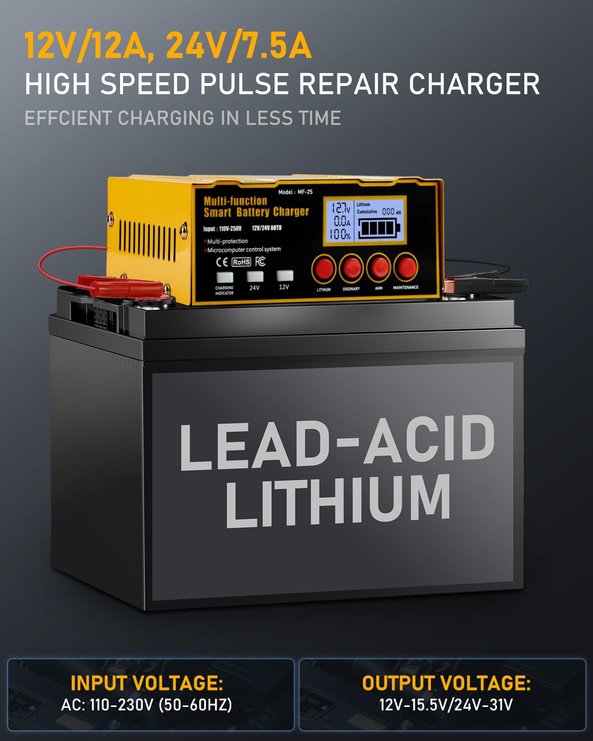 Huiaipaic desulfator and maintainer mode indicator highlighting battery longevity.