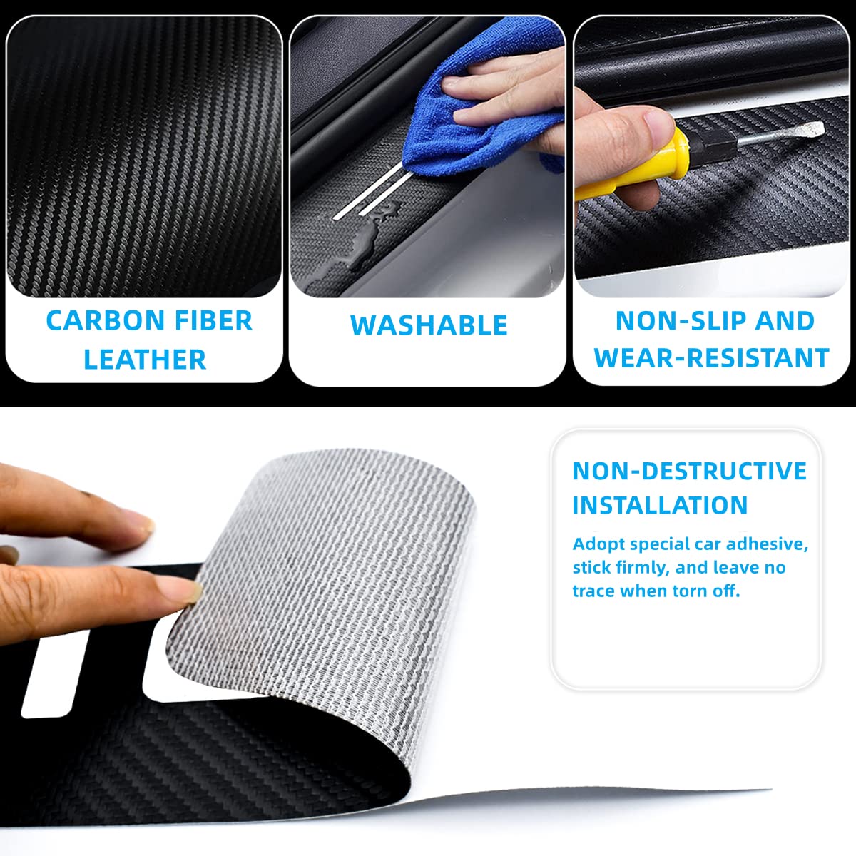 HUIANTS CR-V door sill protector rear-right shields door edges with carbon fiber leather style.