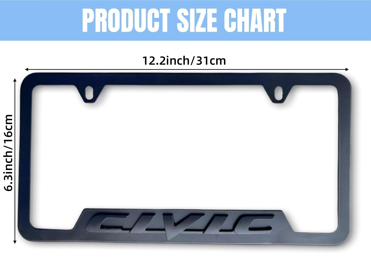 HUIANTS premium aluminum license plate frame close-up showing rust-resistant finish
