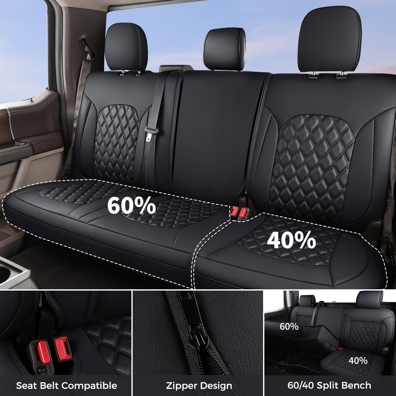 Huidasource Wrangler JK rear 40% backrest cover enhances seat protection during adventures.