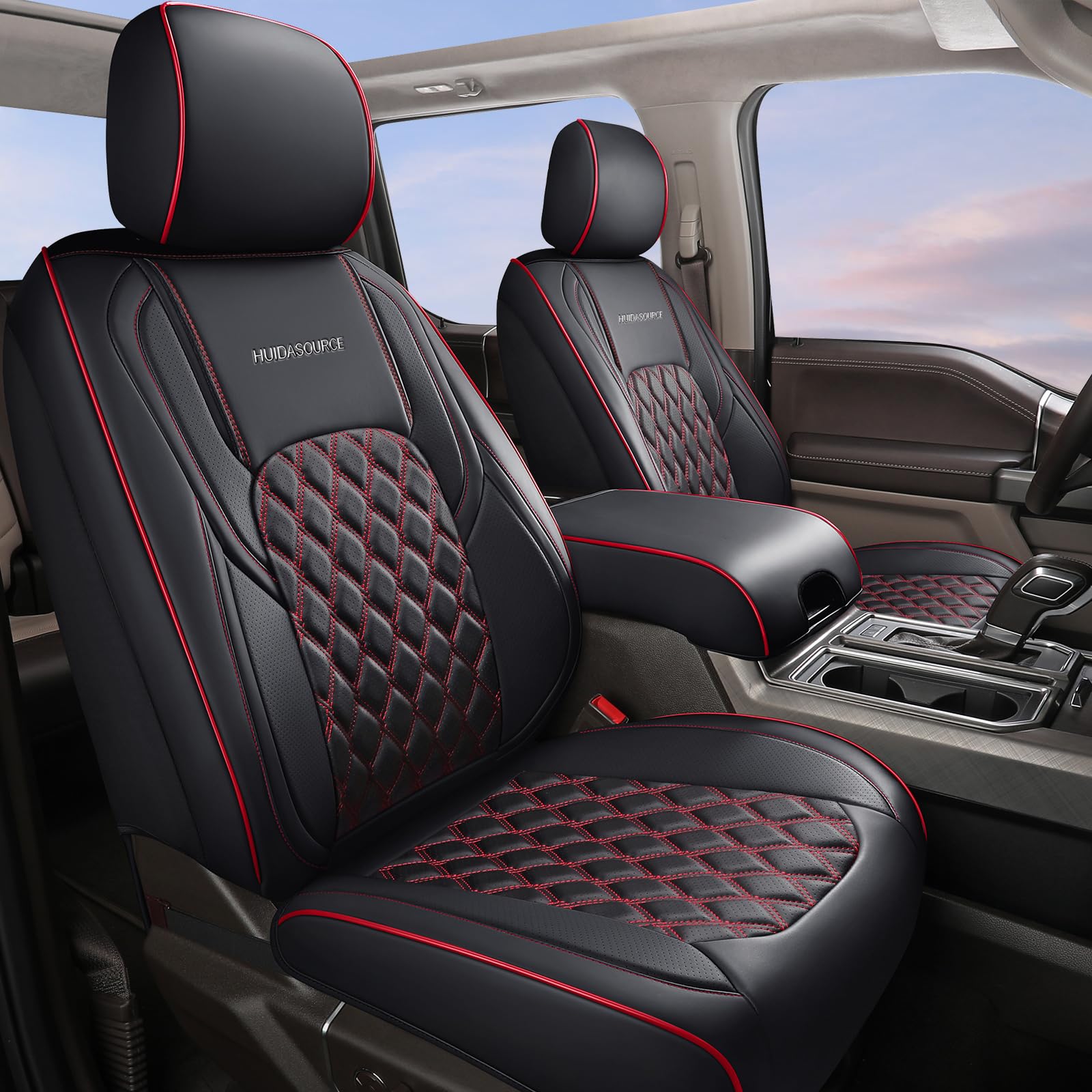 Huidasource Wrangler JL front seat cover showing full coverage and protection.