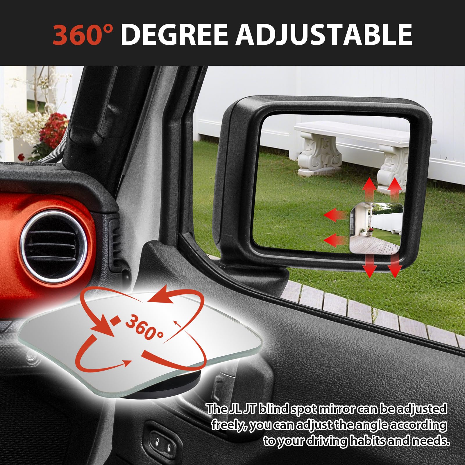 Huidnnas two-pack blind spot mirrors for Jeep Wrangler JL, quick upgrade.