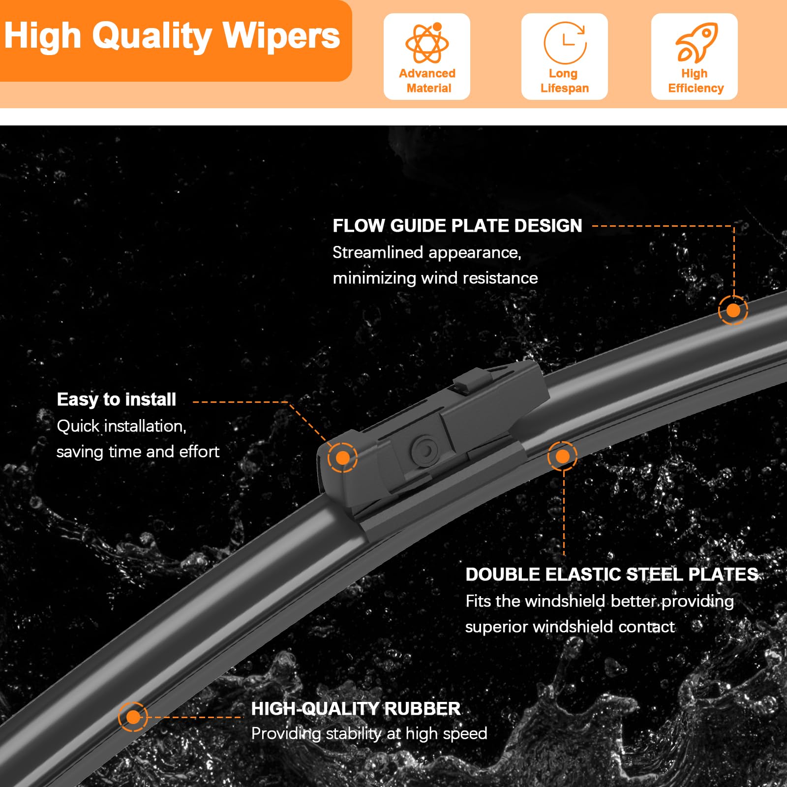 HULADAED 16-inch front wiper blade delivers quiet, smooth wipes