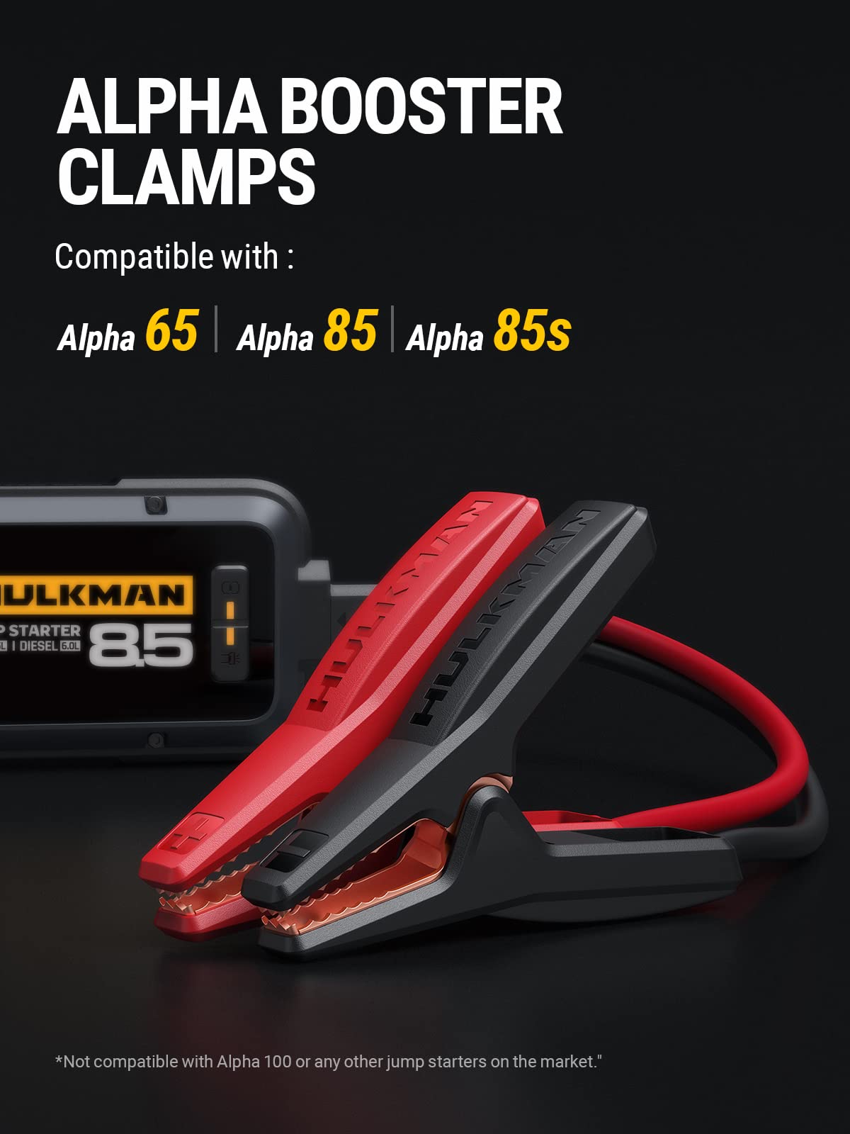 Hulkman Alpha booster clamps length detail highlighting 15.7 inch leads for flexible reach.