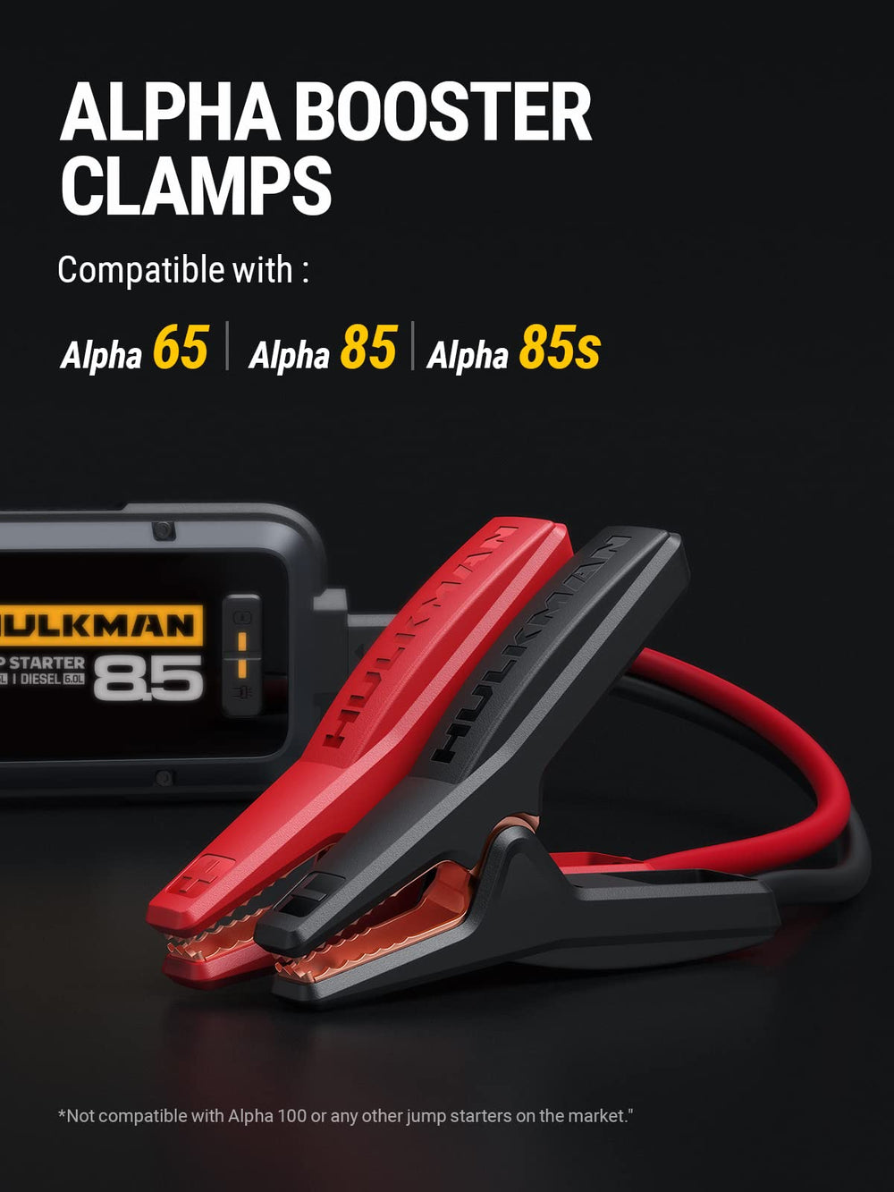 Hulkman Alpha booster clamps length detail highlighting 15.7 inch leads for flexible reach.