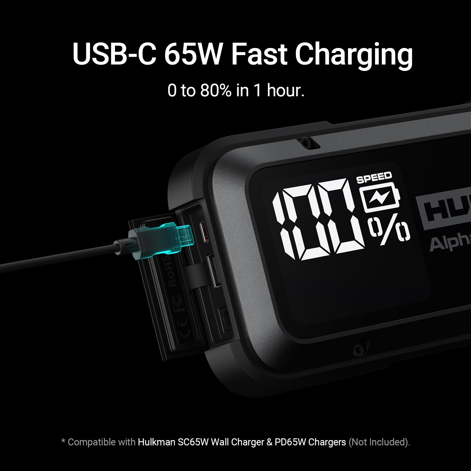 Hulkman Alpha Pro 2000A PD65W port enables fast charging of devices.
