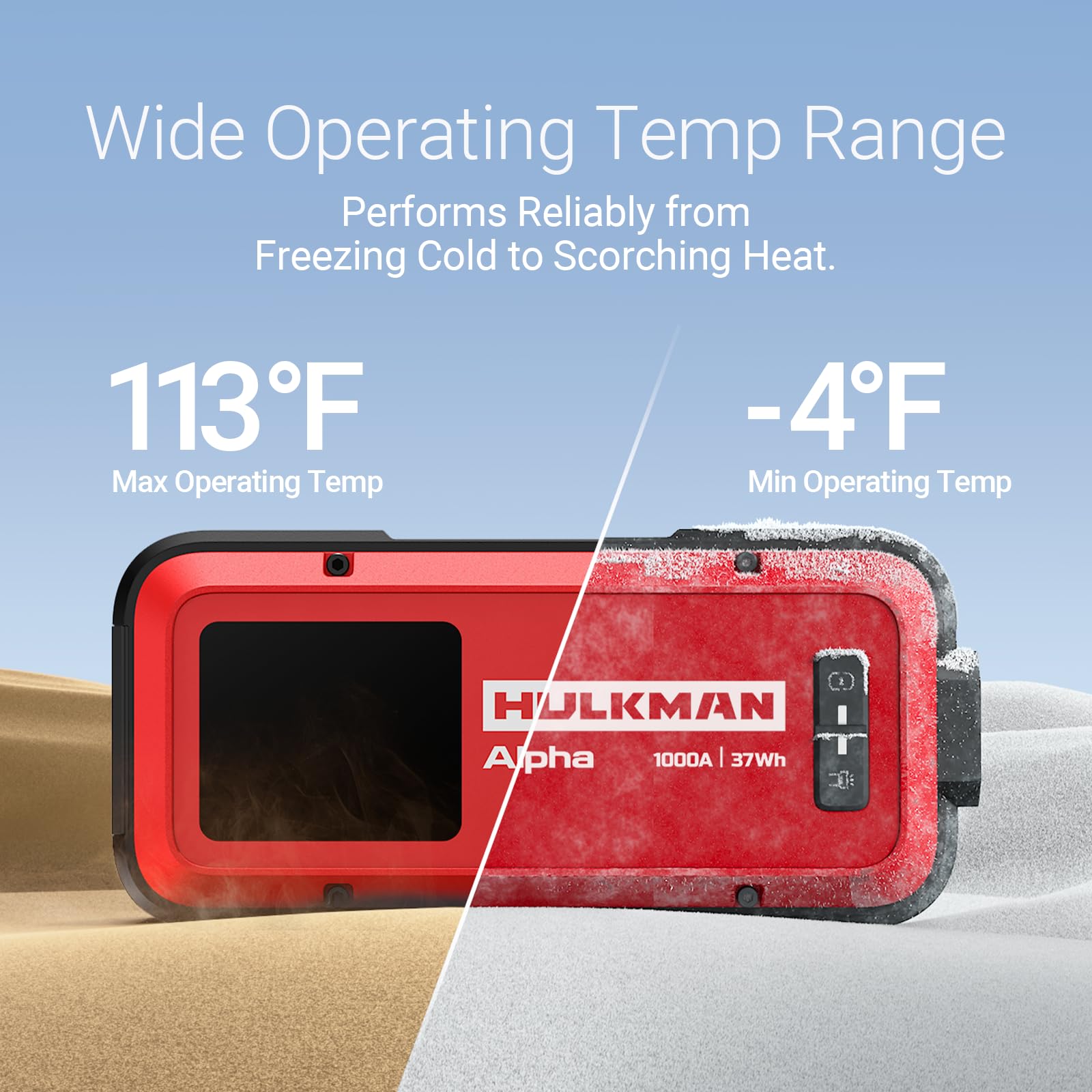 Hulkman Alpha Ultra Red 1000A 65W fast recharge enables quick readiness.