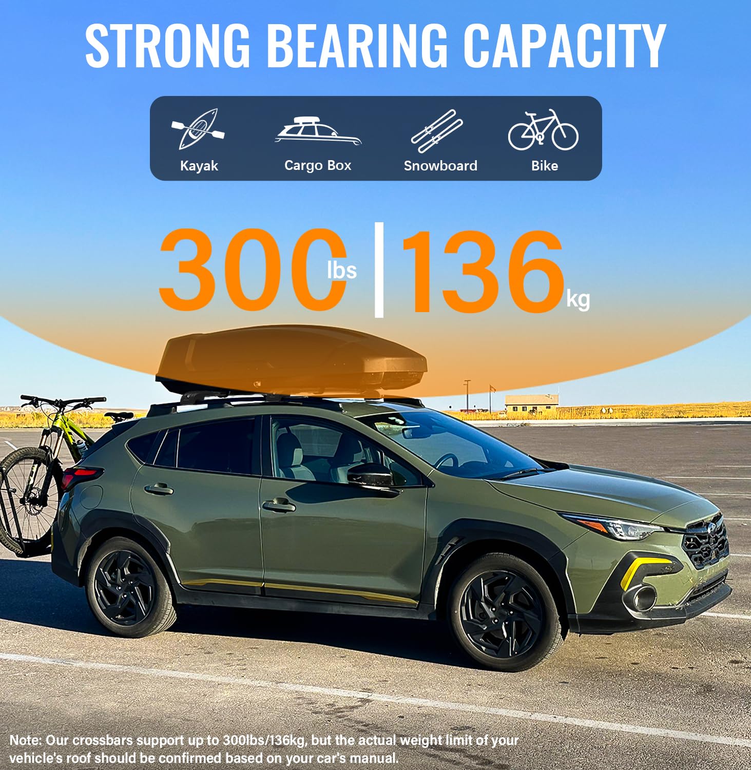 HmmtyRack aluminum crossbars provide sturdy, reliable support for luggage and gear.