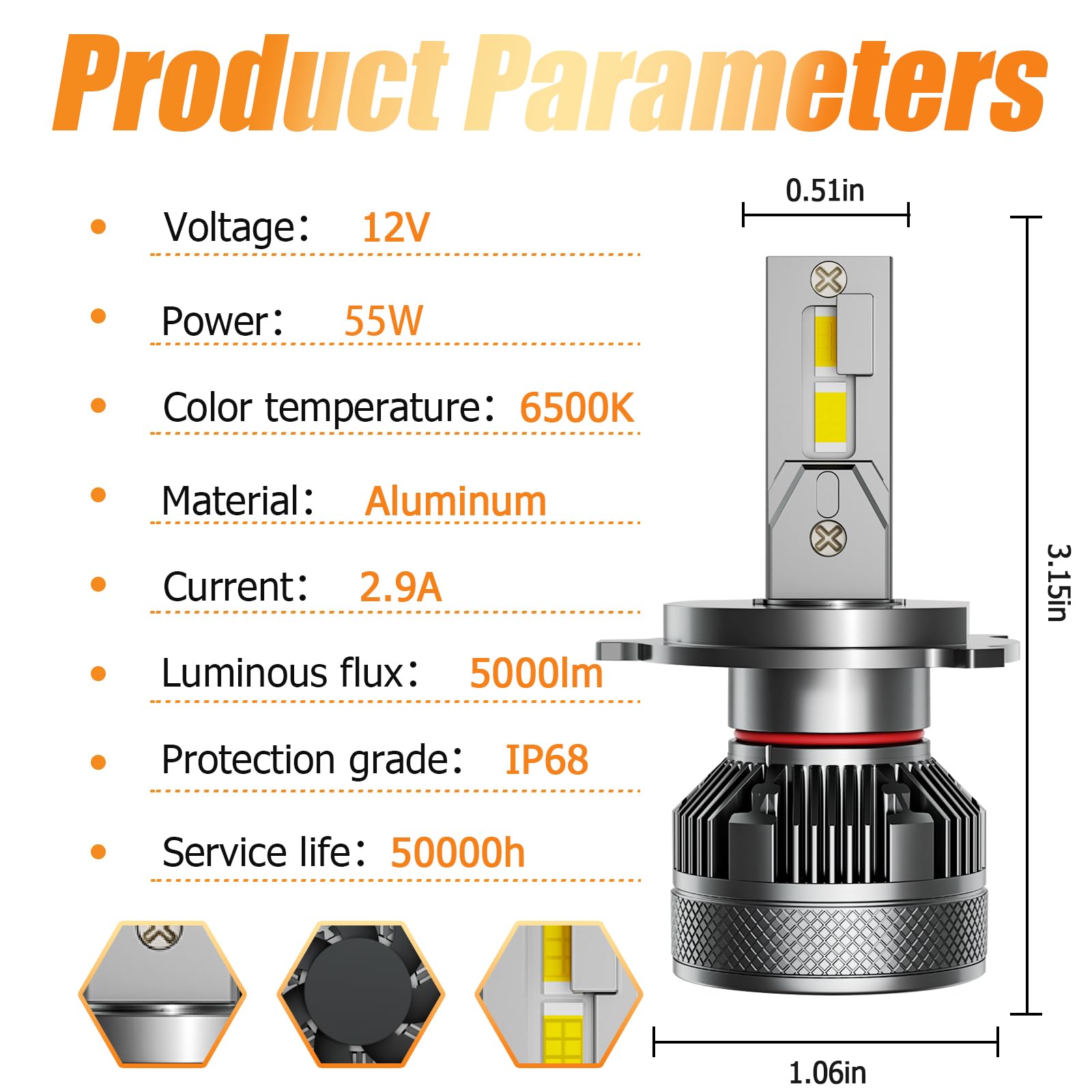 Even beam pattern minimizes glare for safer on road visibility.