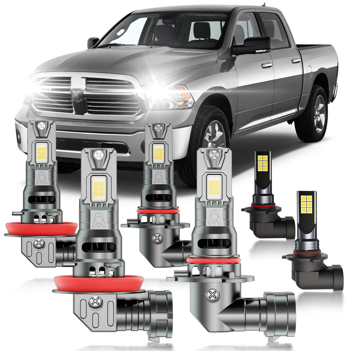 HUOKEDS Ram 1500 multi-beam bulbs for brighter, clearer night visibility.