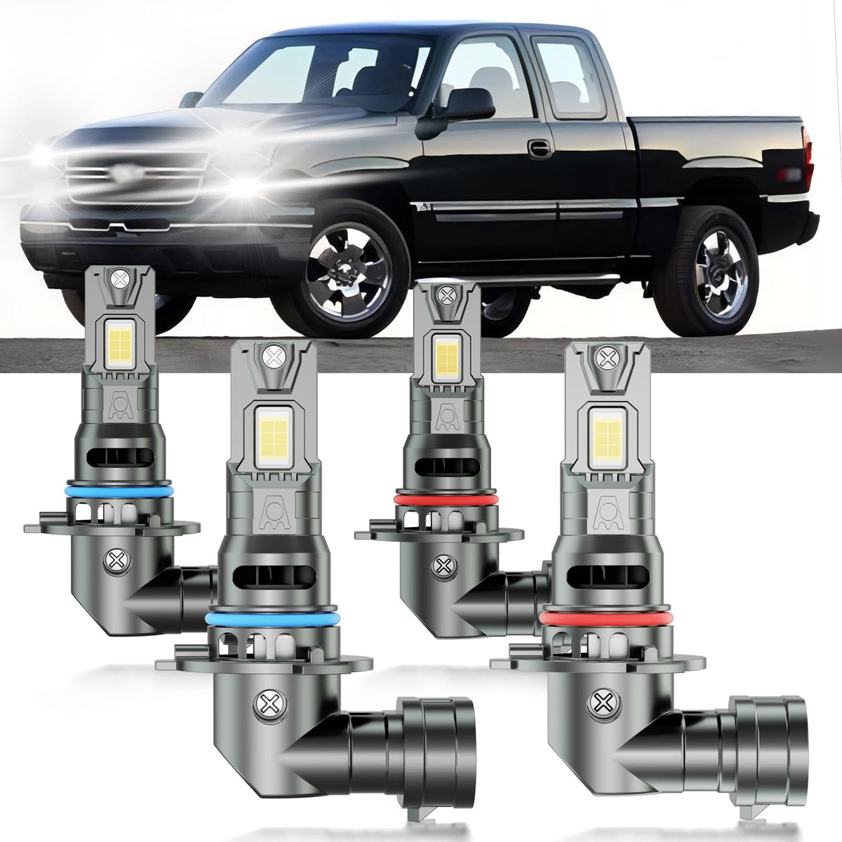 HUOKEDS Silverado bulbs front view with 6500K cool white light for clear night visibility