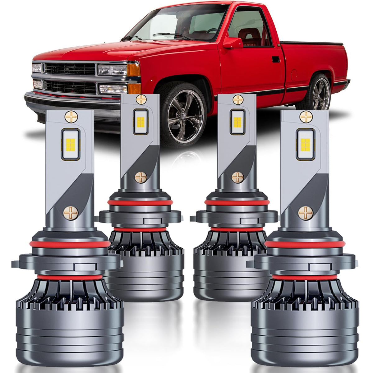 HUOKEDS Silverado hi/lo multi-beam front view with crisp 6500K white light.