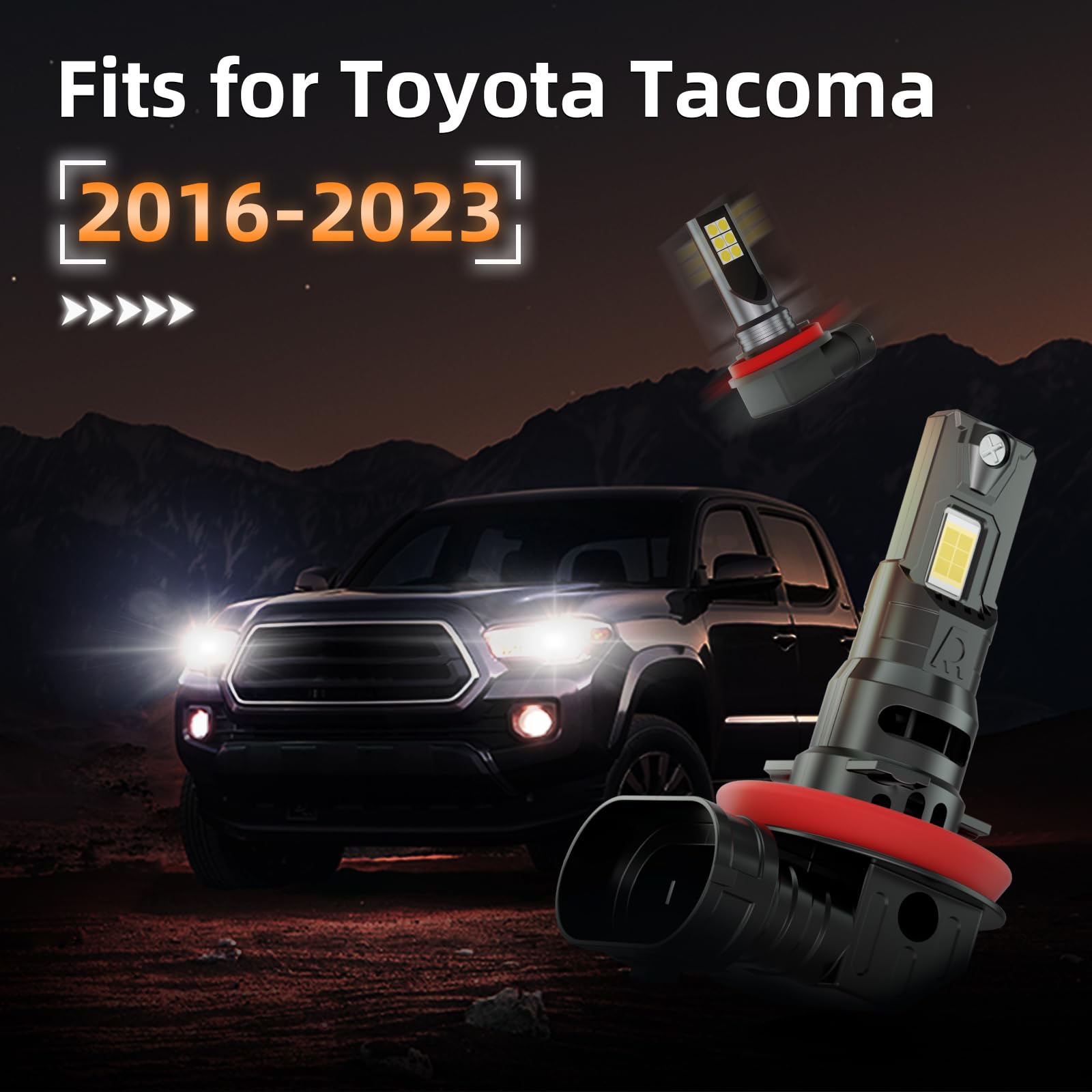 HUOKEDS Tacoma bulbs closeup 6500K cool white beam