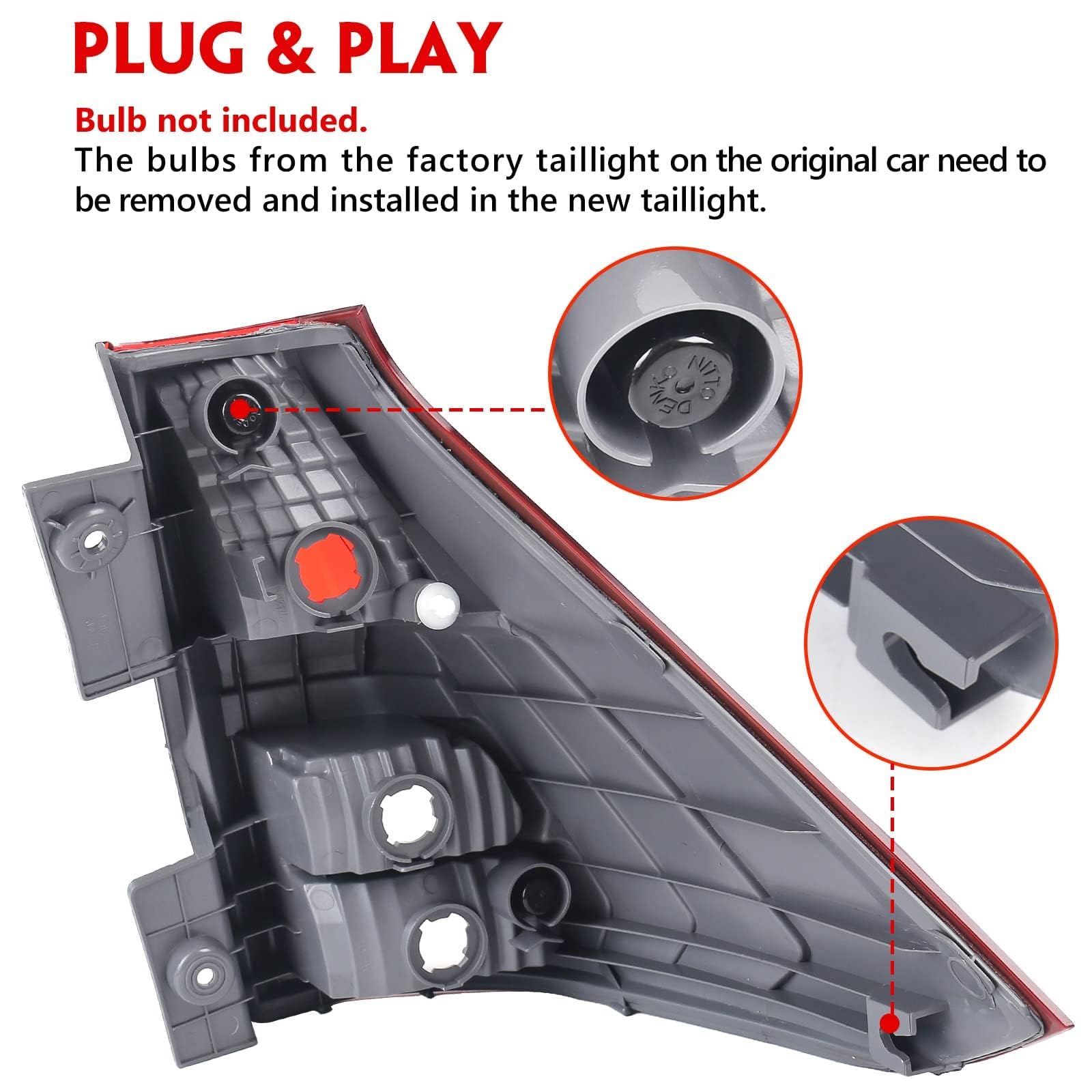 Huray CR-V tail light assembly image highlighting plug-and-play compatibility for easy replacement