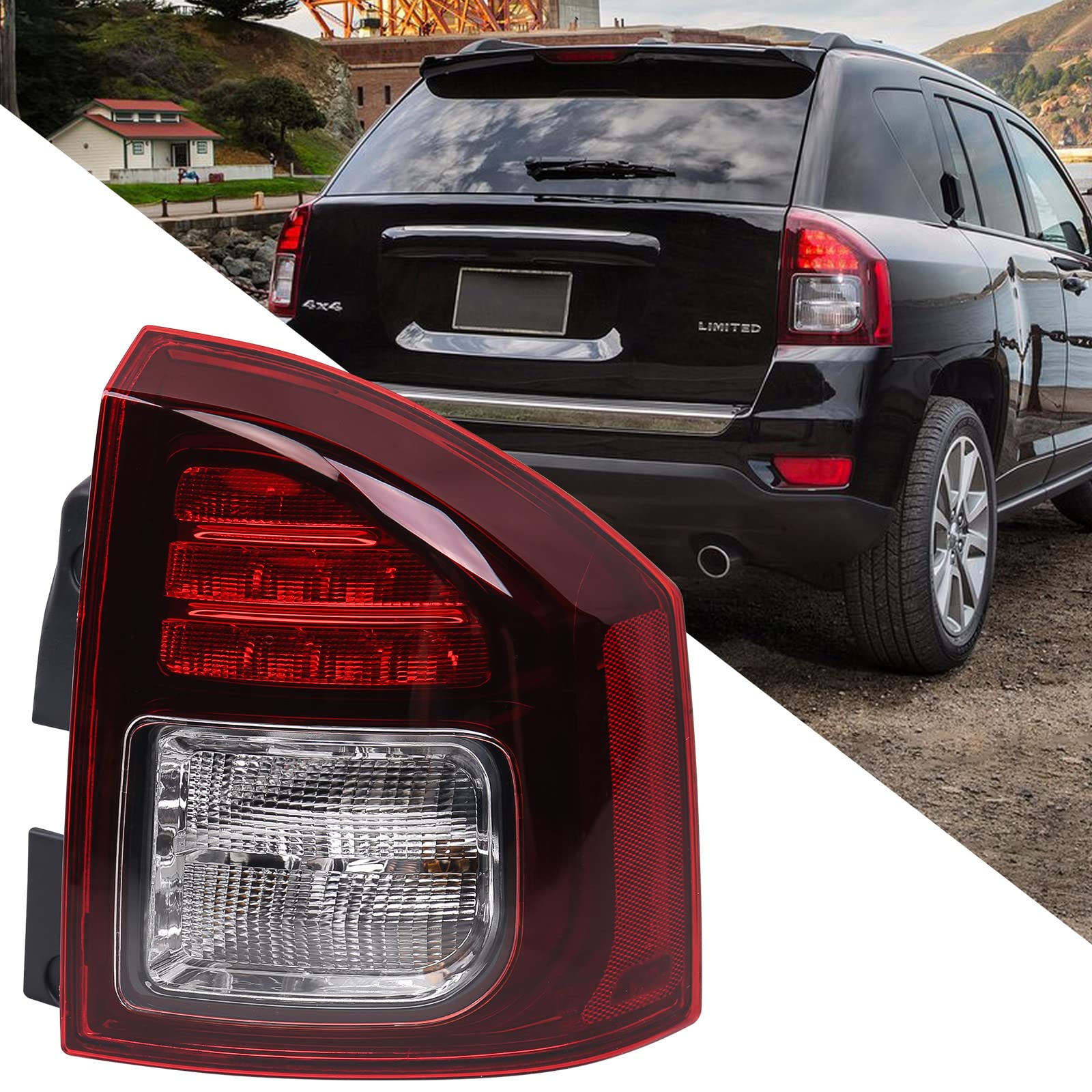 Huray jeep compass right tail light 2014-2017 showcasing bright running and brake signals