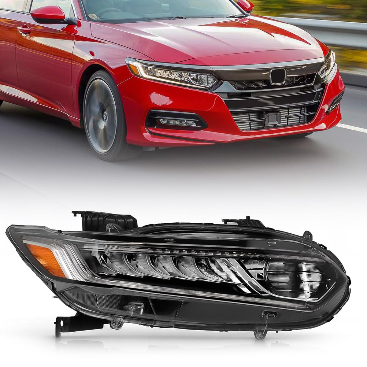 Huray right headlight for Honda Accord 2018-2020, front view with durable UV-coated lens.