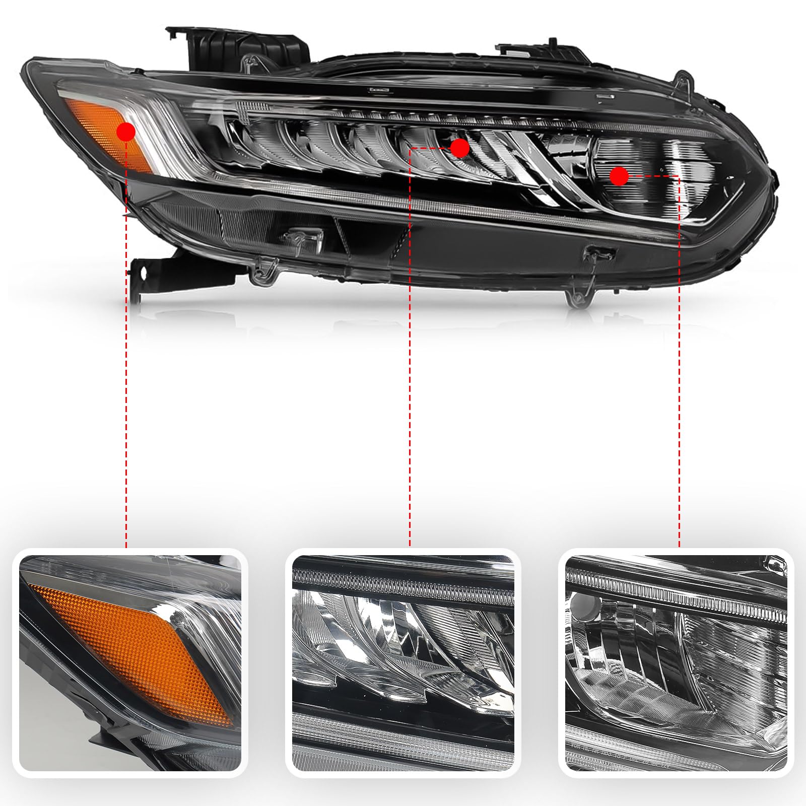 Huray right headlight for Honda Accord 2018-2020, waterproof sealed housing feature.