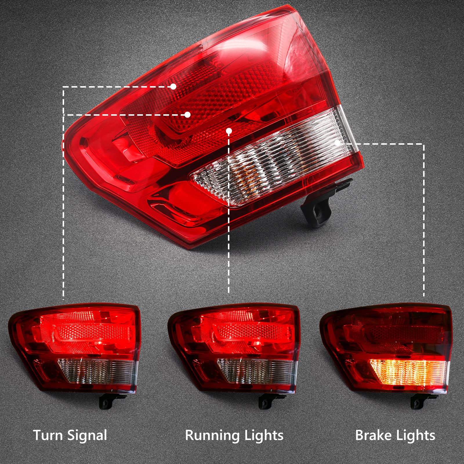 Huray tail light lens in clear and red for Grand Cherokee 2011 to 2013