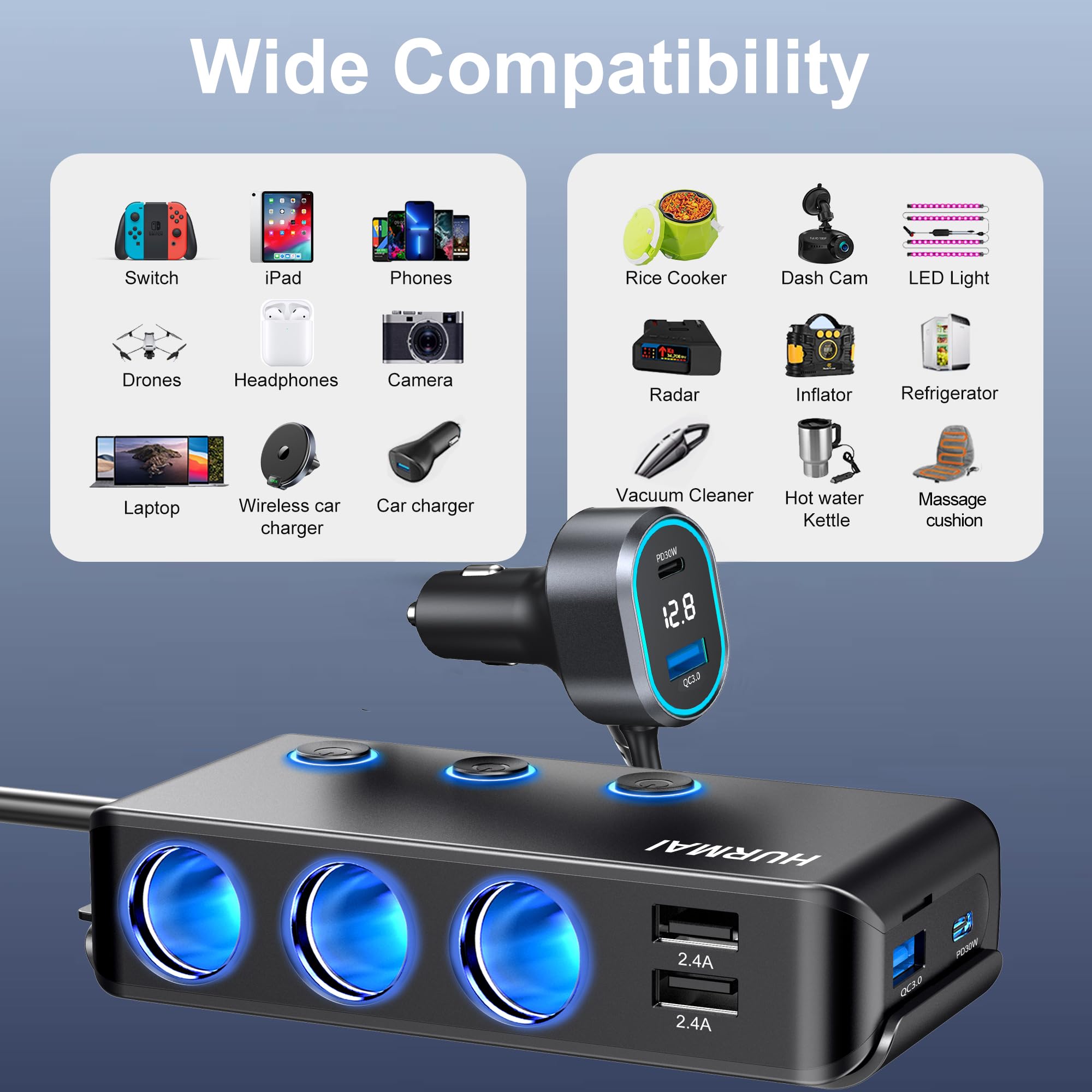 HURMAI 12V/24V compatibility suits diverse vehicles and setups