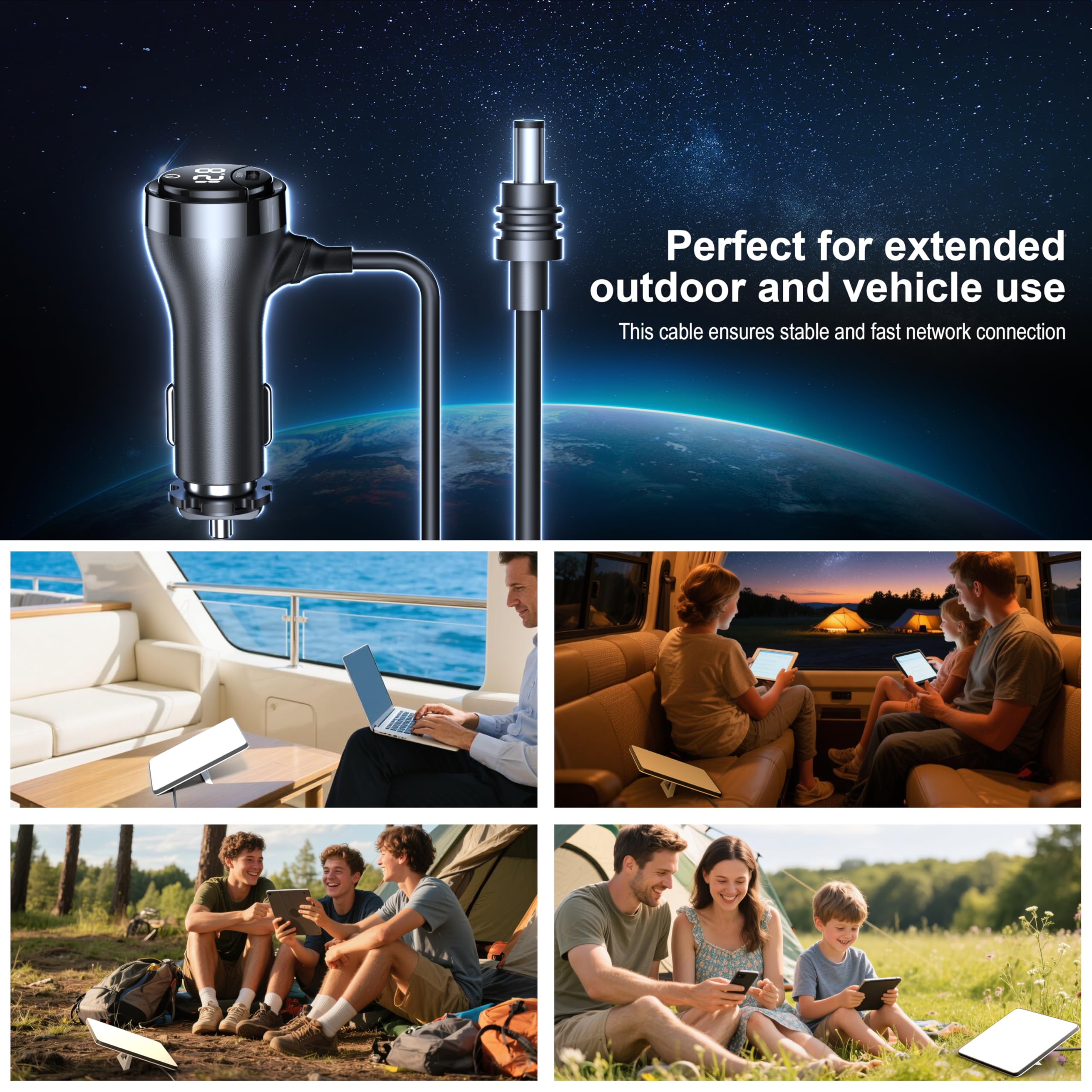 HURMAI Starlink Mini DC Cable for Trucks and Cars, ideal for RVs.
