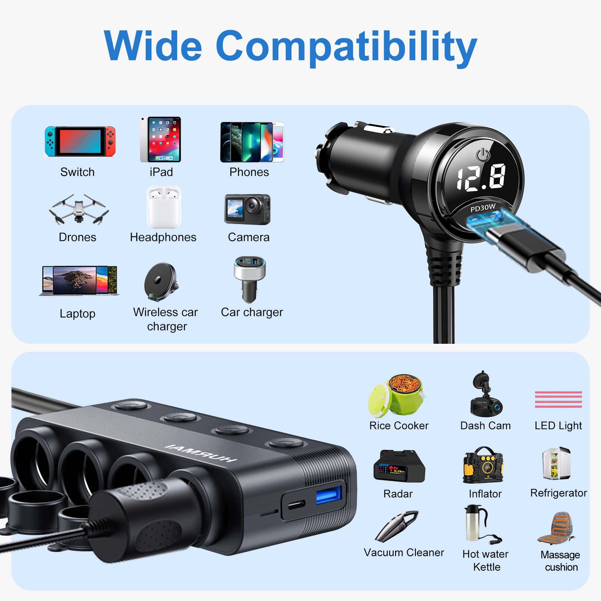 HURMAI Universal vehicle compatibility for cars, trucks, RVs, and boats