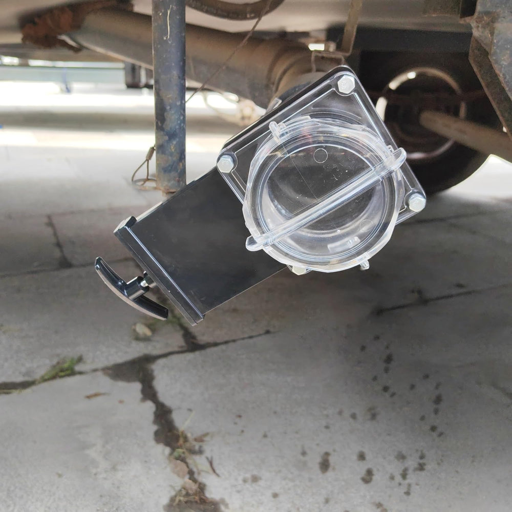 Hurrventer 3-inch valve with clear caps emphasizing secure seals for RV use.