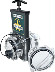 Hurrventer 3-inch waste valve front view highlighting the transparent gate for quick inspection.