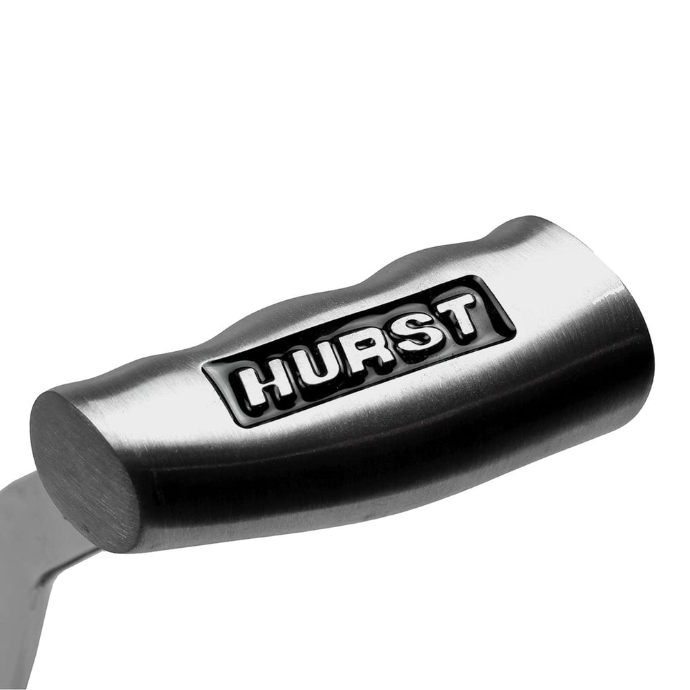 Brushed aluminum finish on Hurst T-handle conveys durable quality