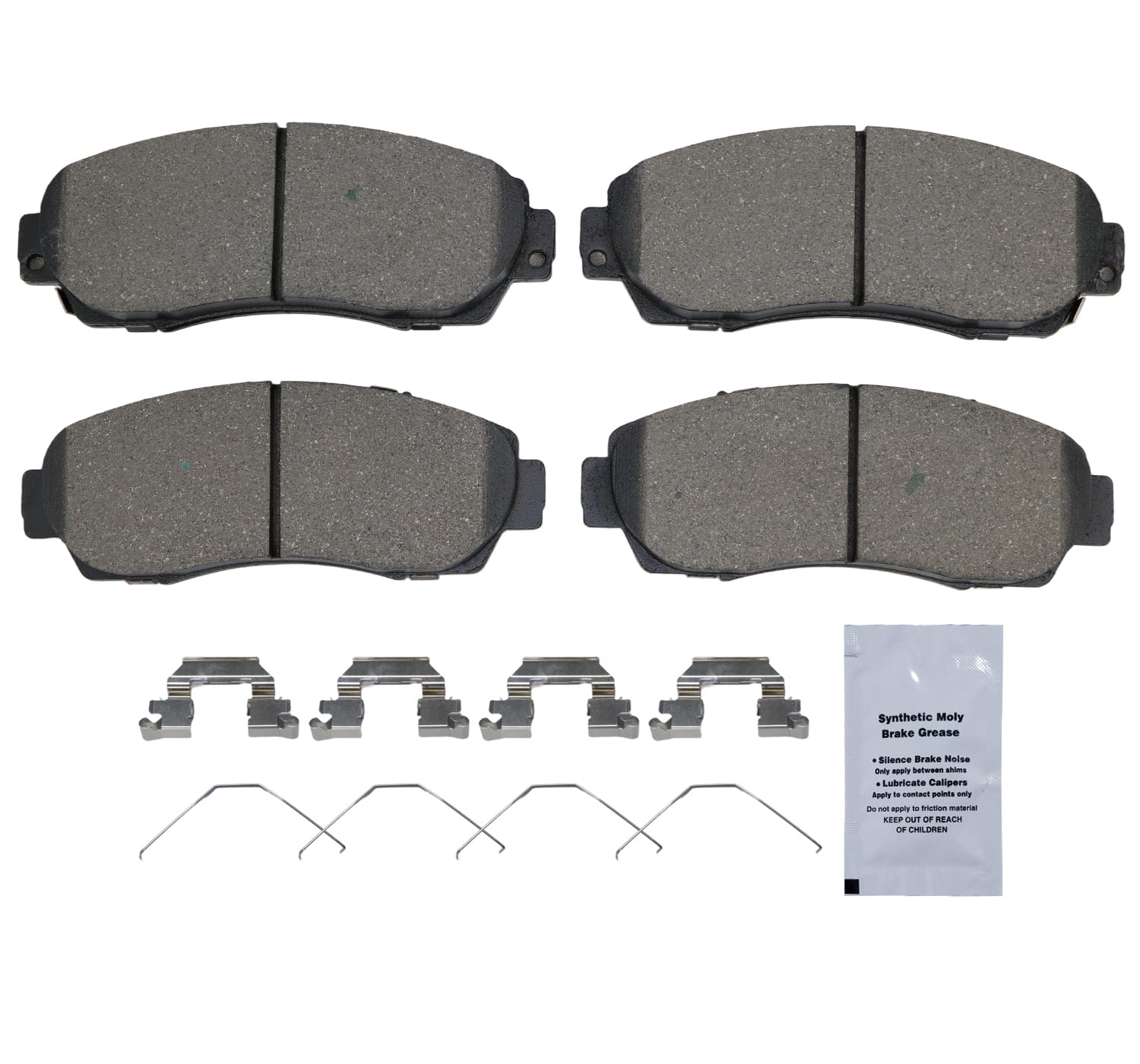 HUSCH D1521 front pads close-up highlighting slots and chamfers for noise reduction