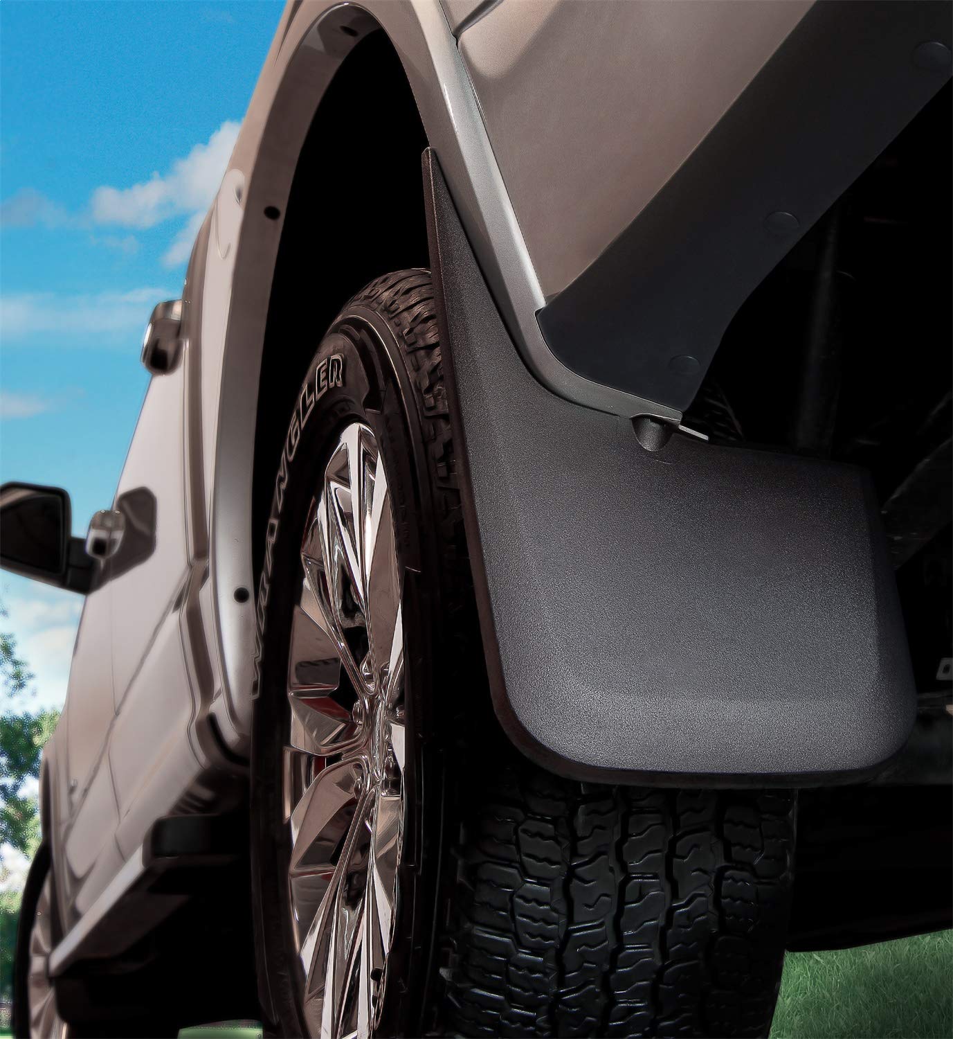 Black finish Husky Liners mud guards on a Ford pickup
