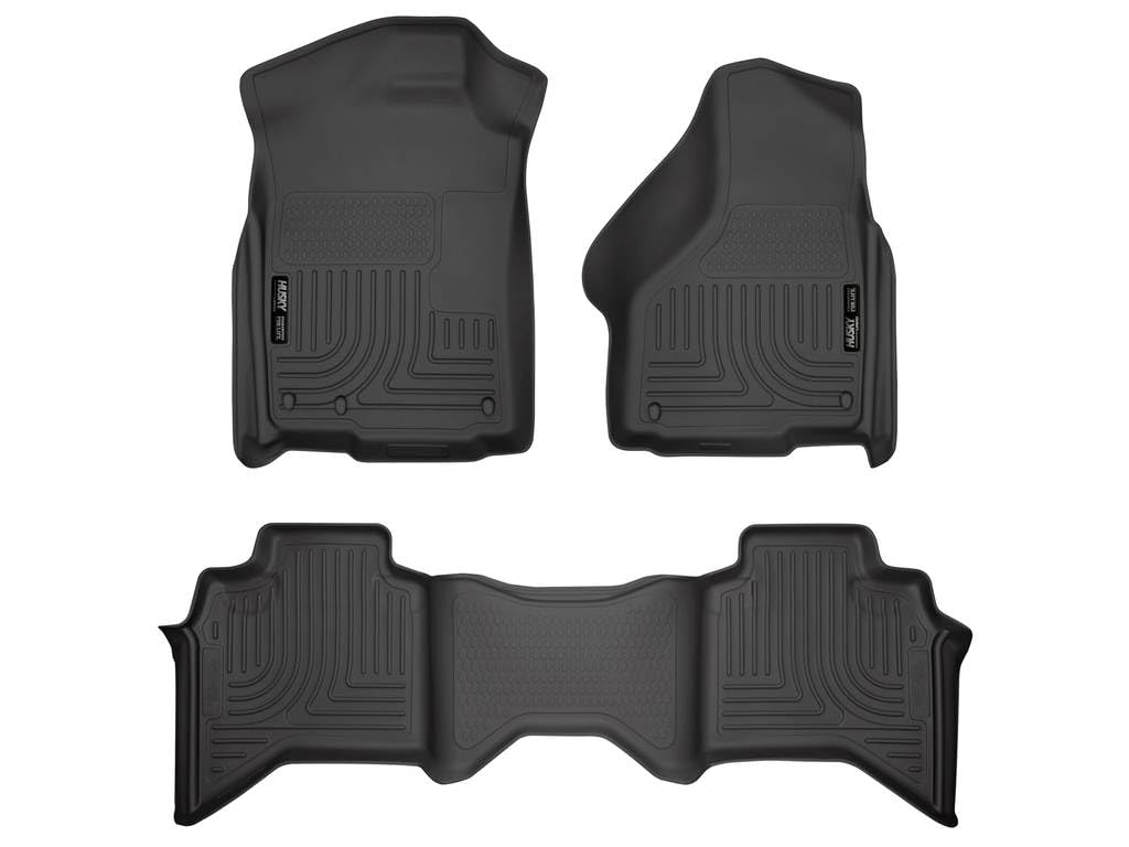 Husky WeatherBeater front mat with laser-fit coverage protects against mud and spills.