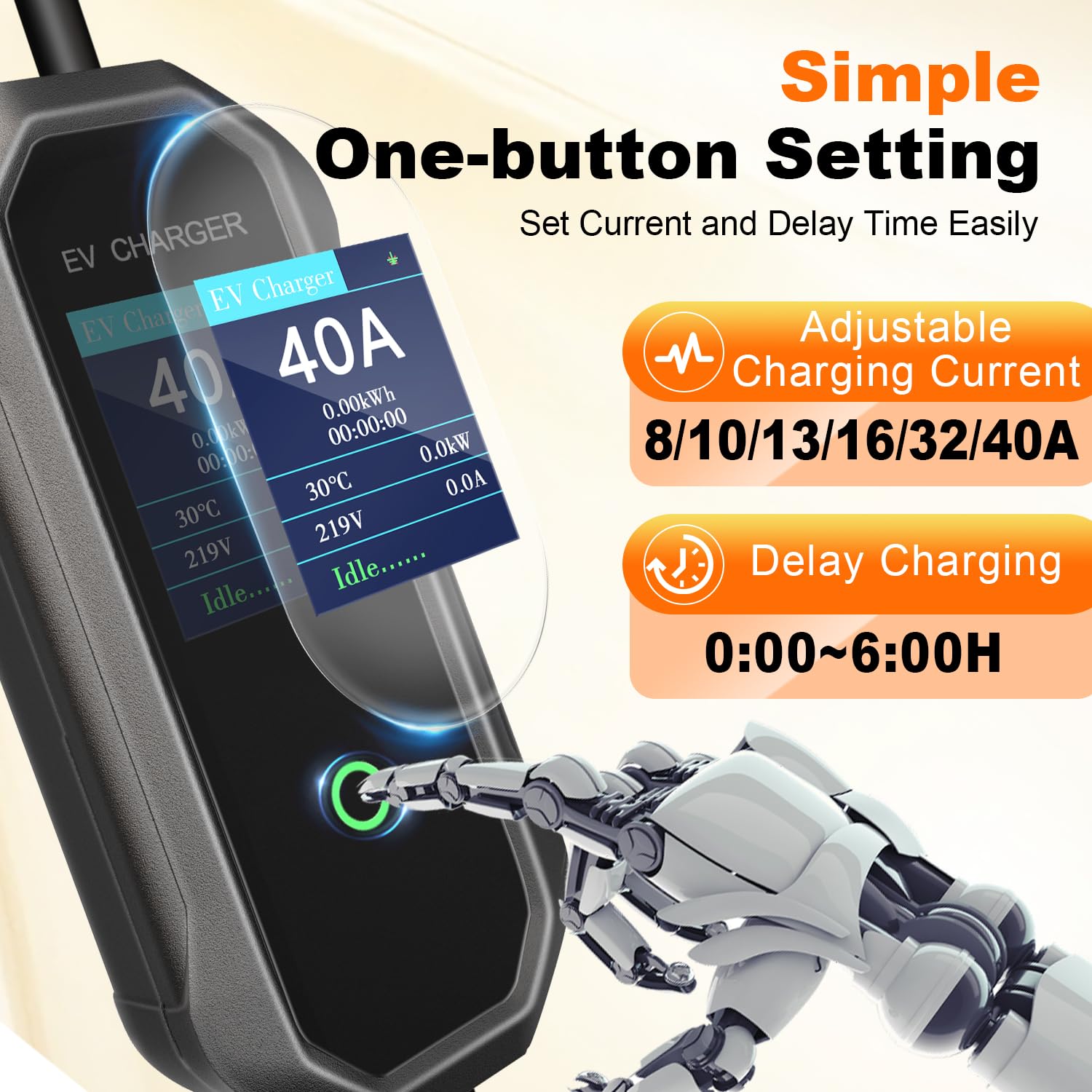 HUSTIAN Level 2 EV Charger 23ft cable coiled neatly.
